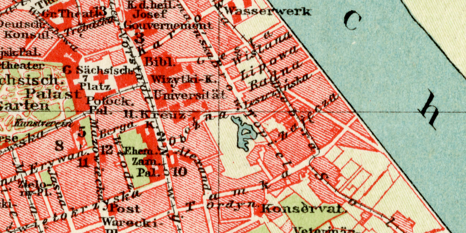 Warschau historischer Stadtplan Karte Lithographie ca 1905