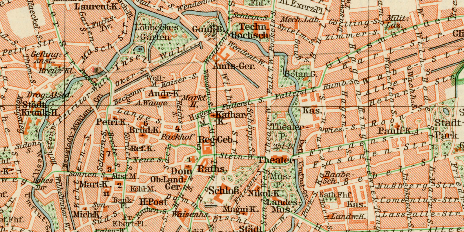 Braunschweig ca 1931 historische Karte Lithographie