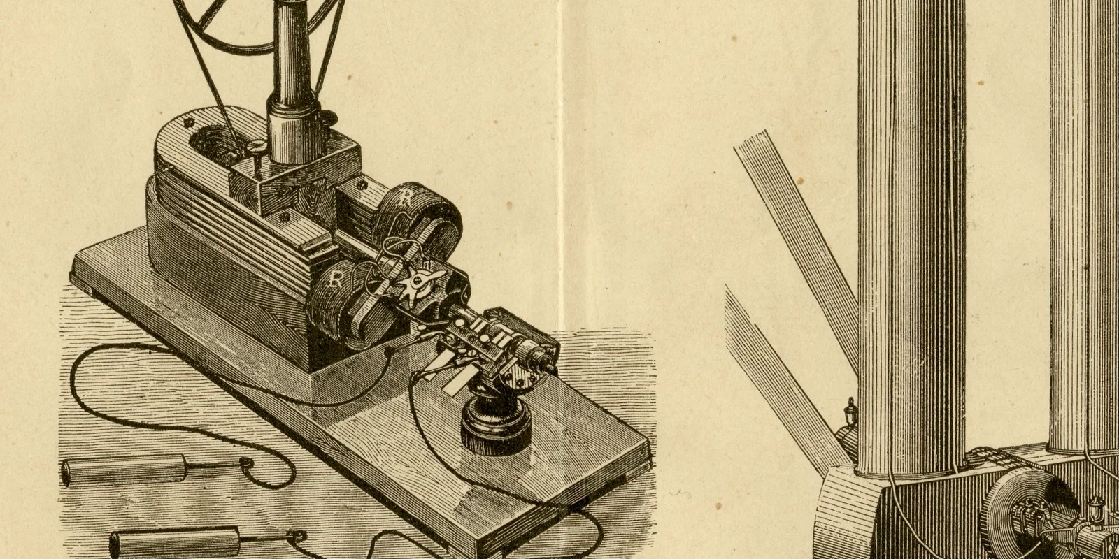 Elektrische Lampen und Maschinen ca 1883 historische Grafik Holzstich
