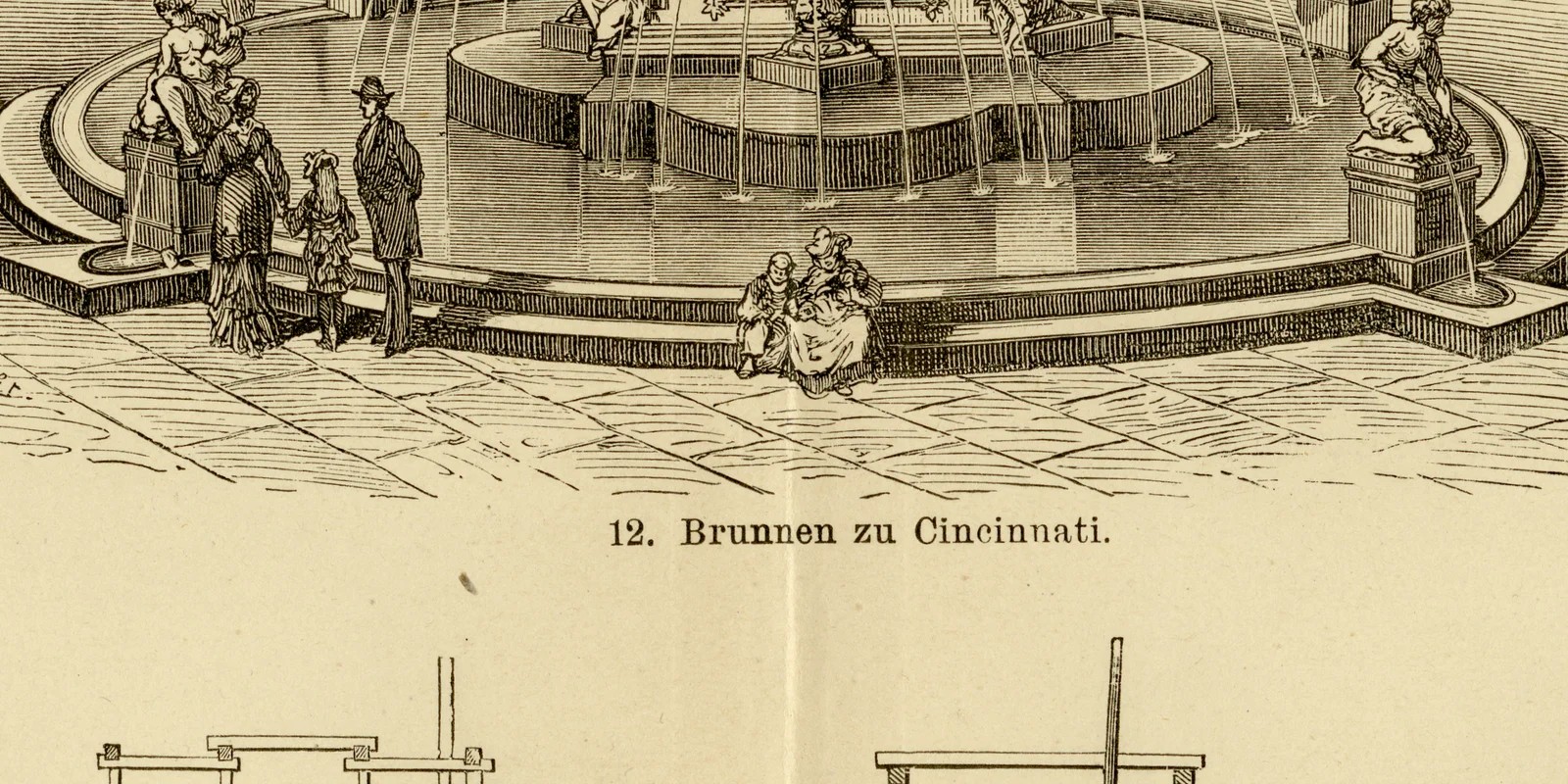 Brunnen ca 1882 historische Grafik Holzstich