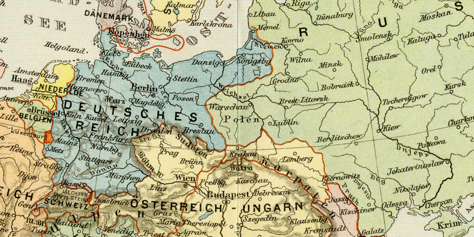 Europa Politische Übersicht ca 1907 historische Karte Lithographie