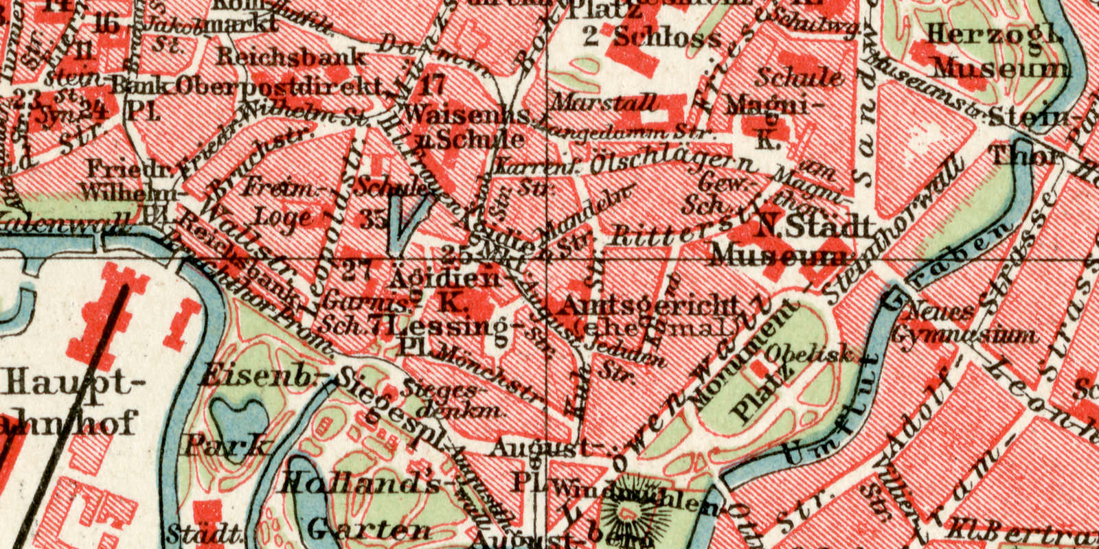 Braunschweig historischer Stadtplan Karte Lithographie ca 1906