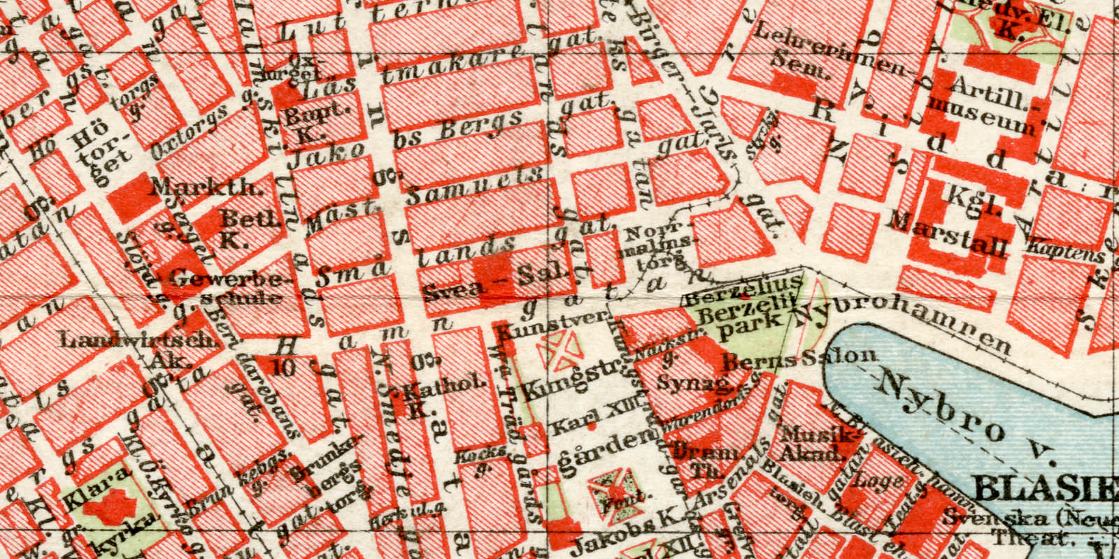 Stockholm historischer Stadtplan Karte Lithographie ca 1905
