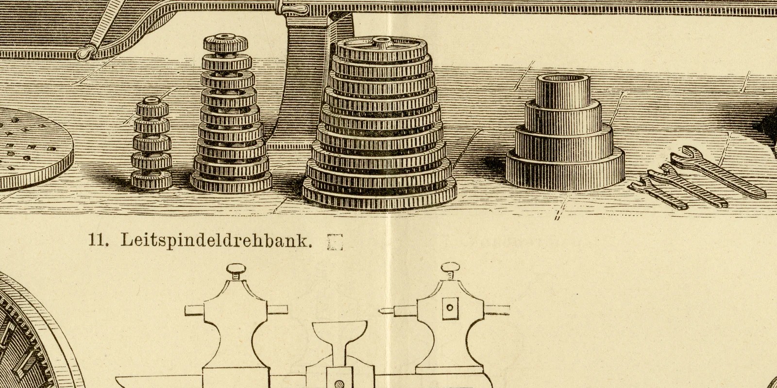 Drehbank ca 1883 historische Grafik Holzstich