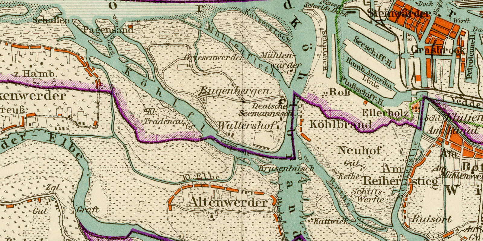 Hamburg Umgebung ca 1899 historische Karte Lithographie