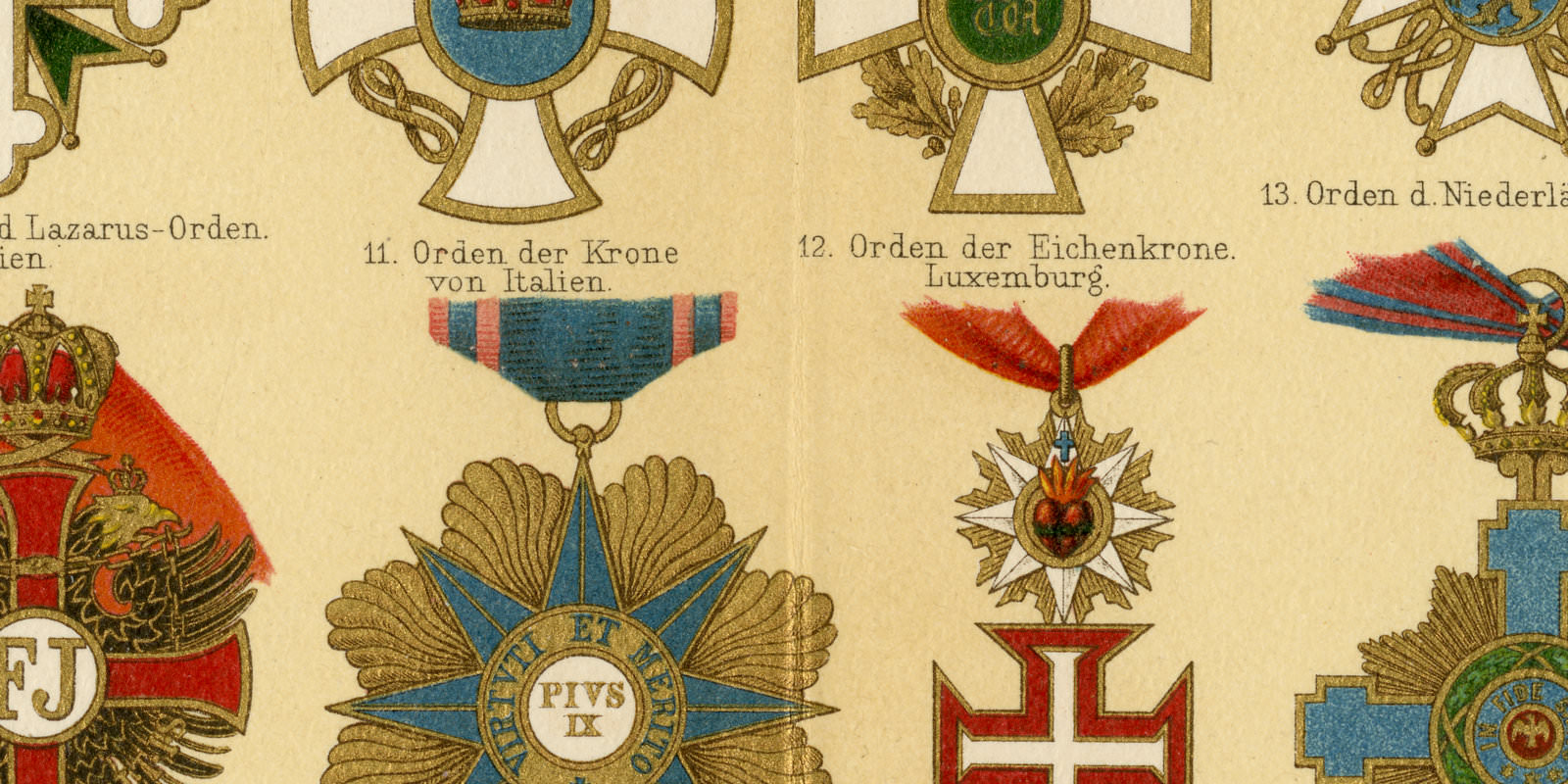 Orden II Europa ca 1896 historische Bildtafel Chromolithographie