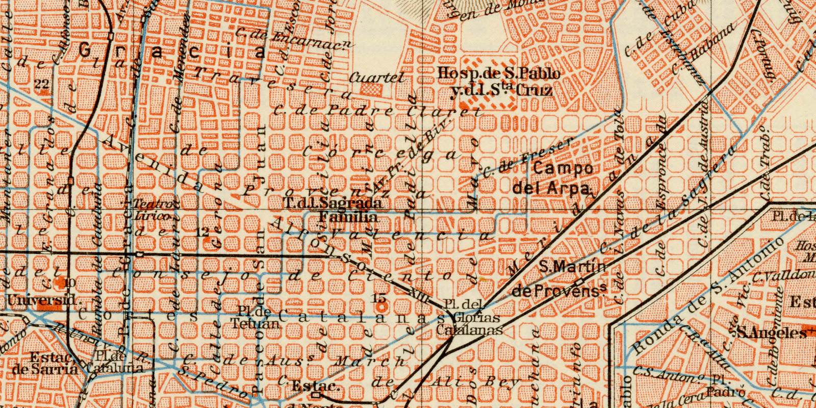 Barcelona ca 1931 historische Karte Lithographie