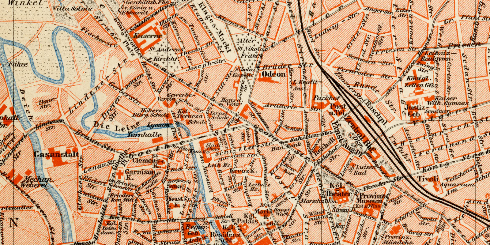 Hannover ca 1895 historischer Stadtplan Lithographie