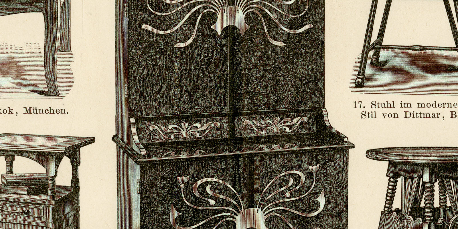 Möbel II ca 1899 historische Bildtafel Holzstich