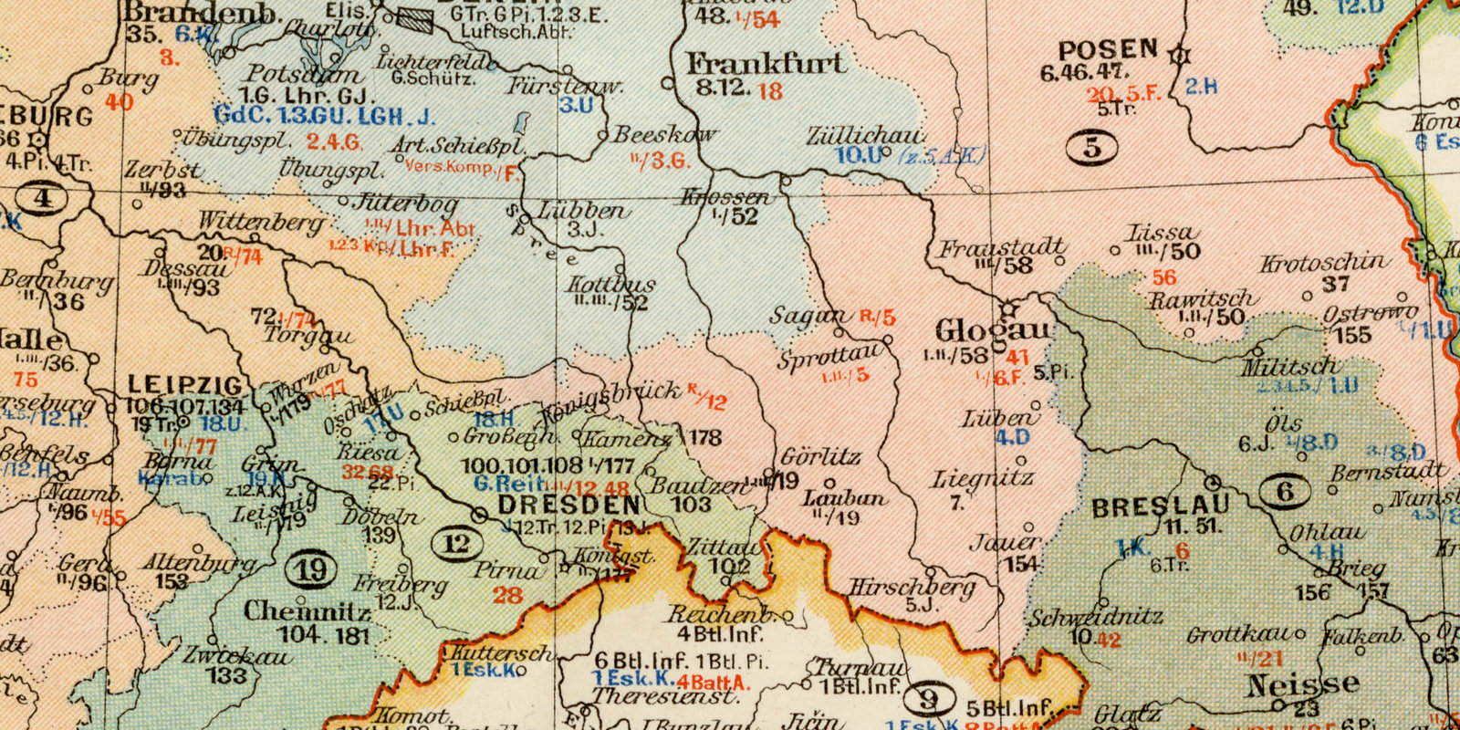 Garnisonskarte von Mitteleuropa ca 1900 historische Karte Lithographie