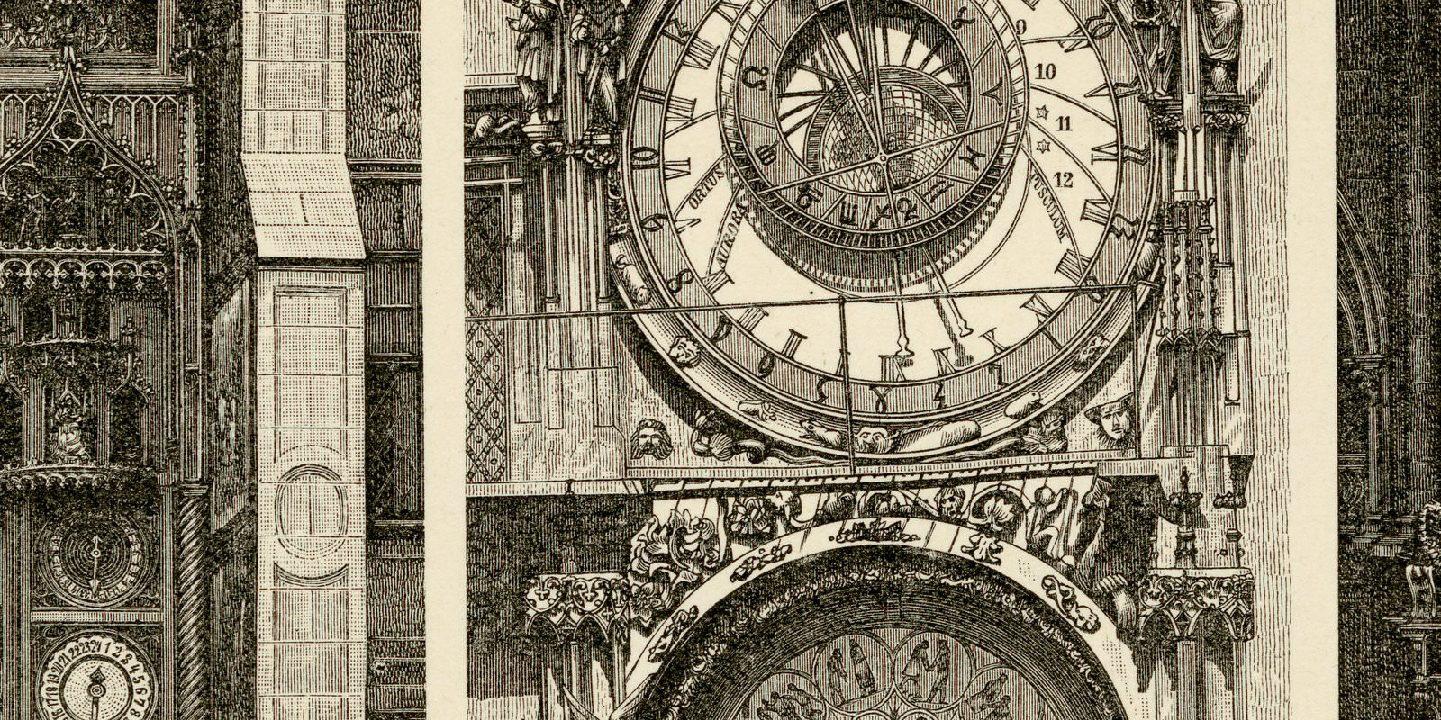 Astronomische Kunstuhren ca 1899 historische Bildtafel Holzstich