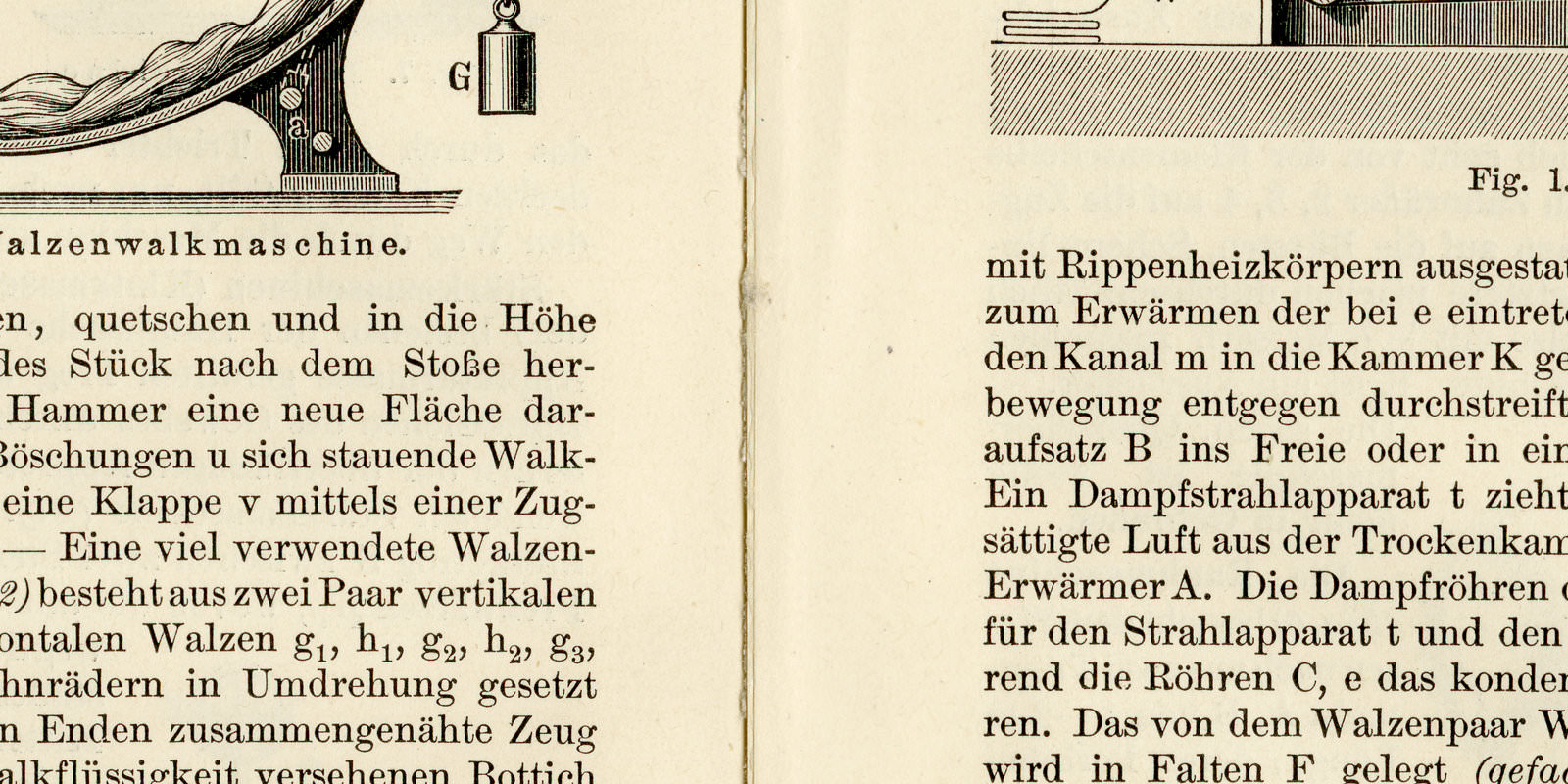 Appreturmaschinen I - II ca 1893 historische Bildtafel Holzstich