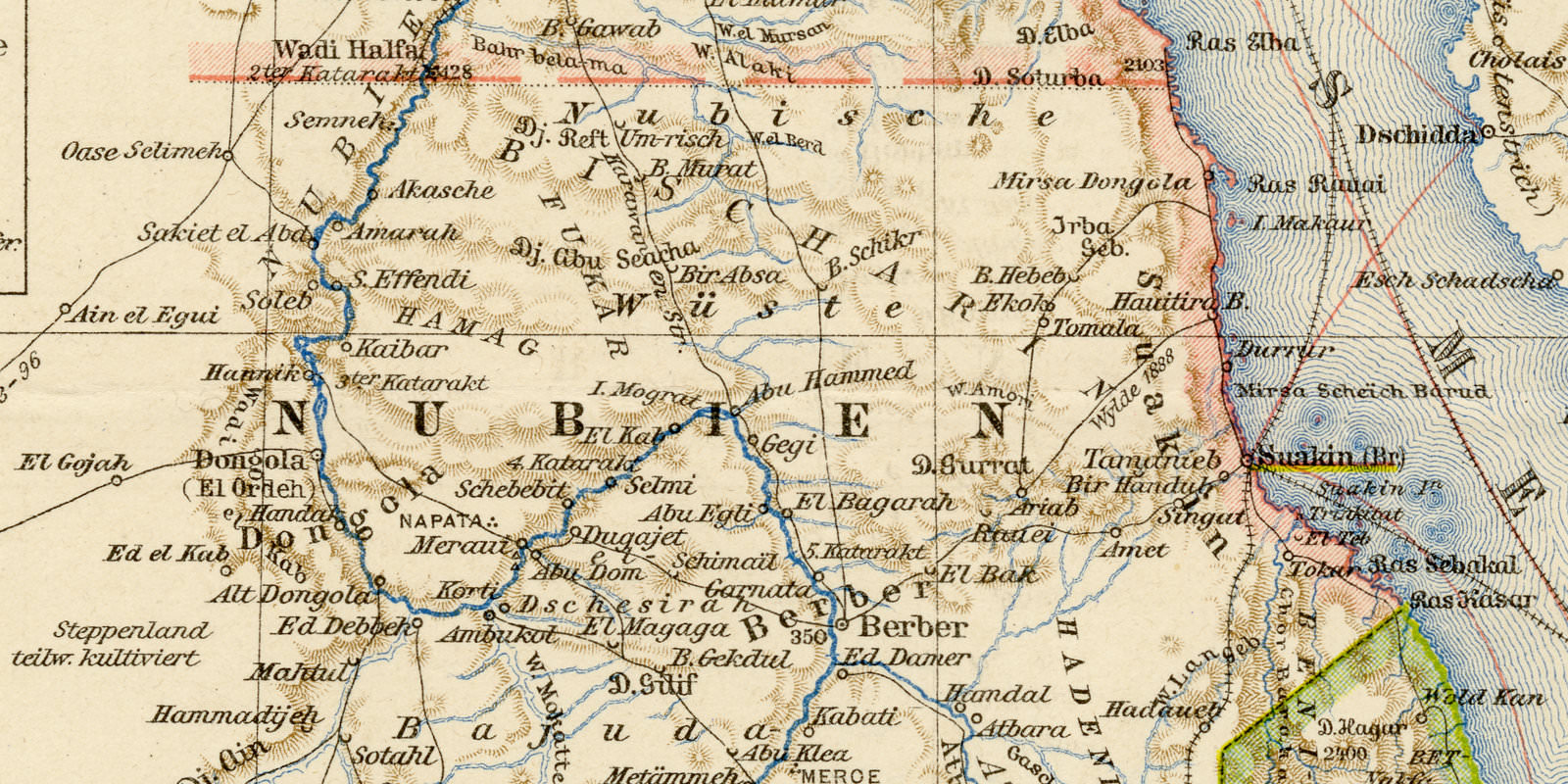 Ägypten Darfur Abessinien ca 1893 historische Karte Lithographie