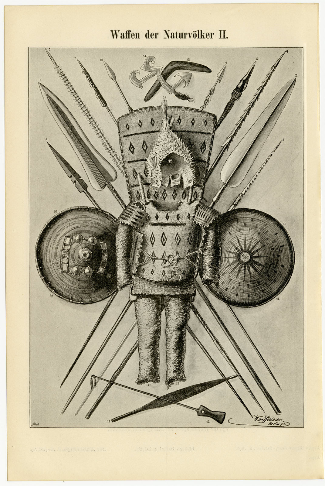 Waffen der Naturvölker I - II ca 1898 historischer Druck Autotypie