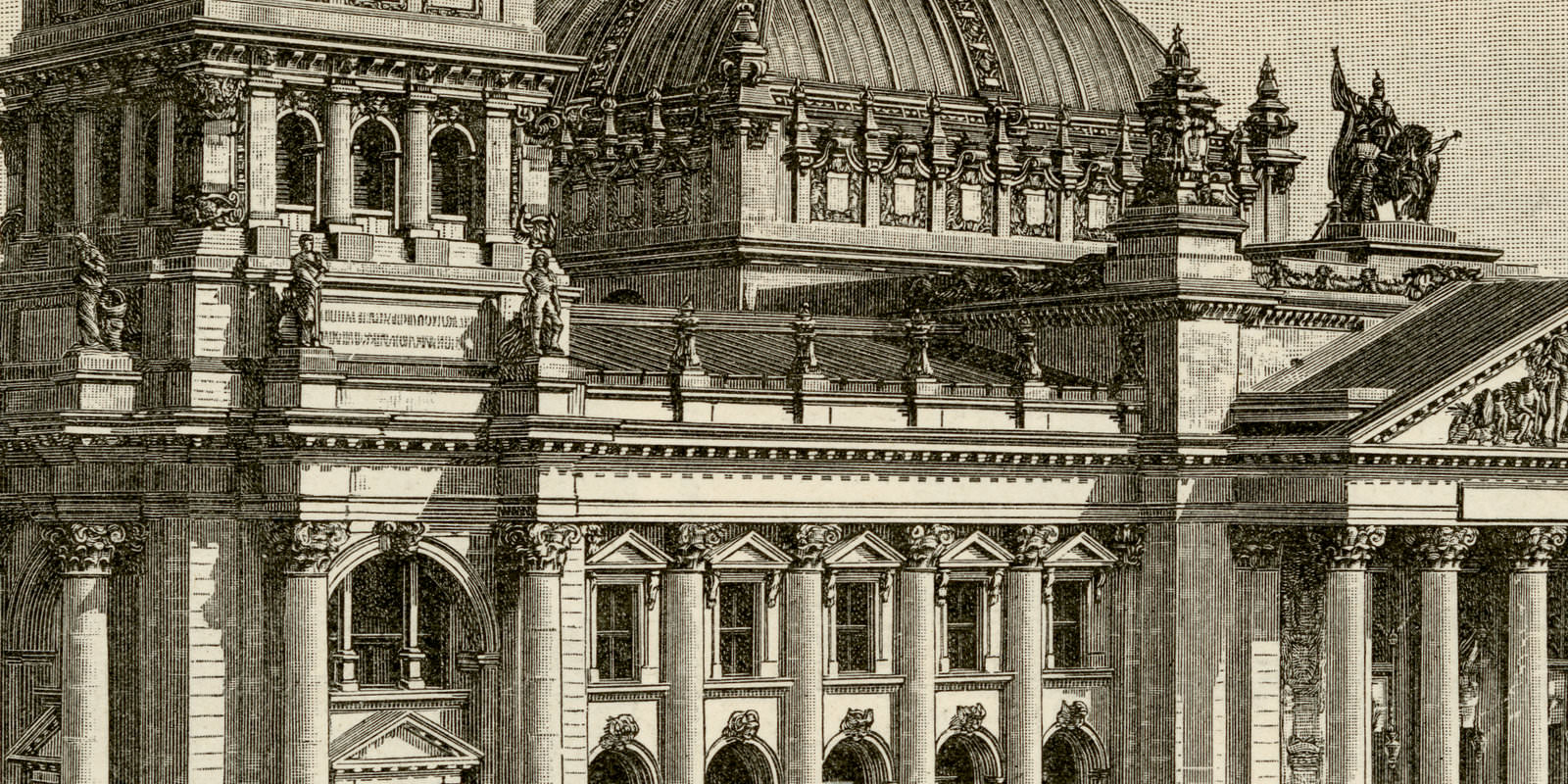 Reichstagsgebäude Berlin I - II ca 1896 historische Bildtafel Holzstich