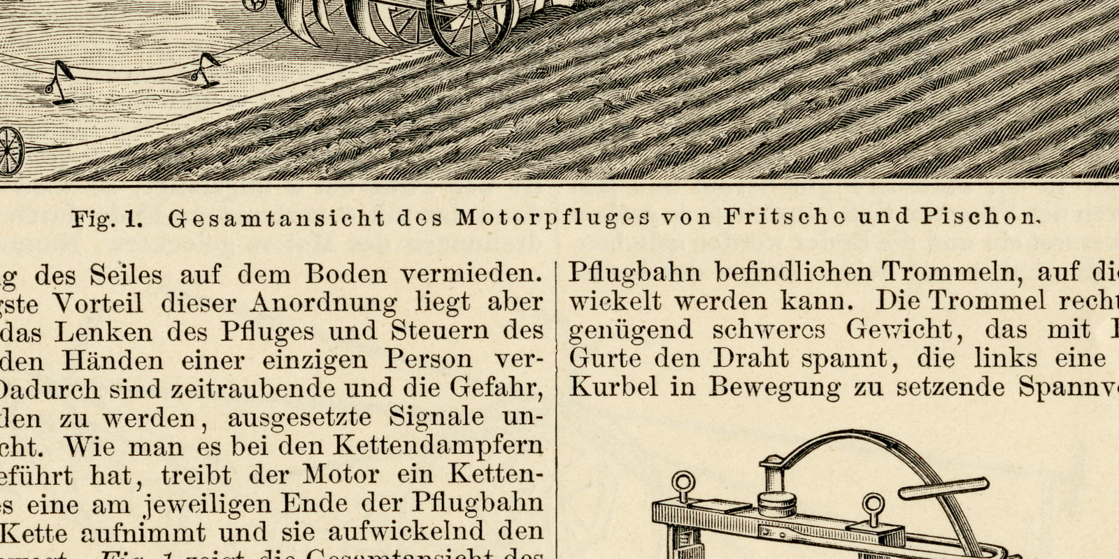 Elektrischer Pflug ca 1899 historische Bildtafel Holzstich