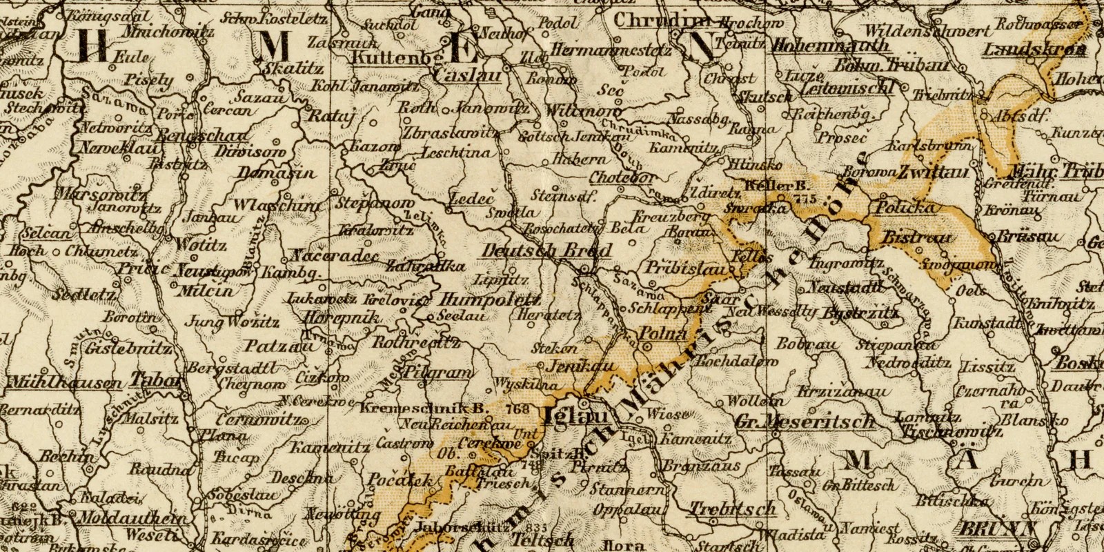 Böhmen Mähren Österreich-Schlesien ca 1882 historische Karte Lithographie