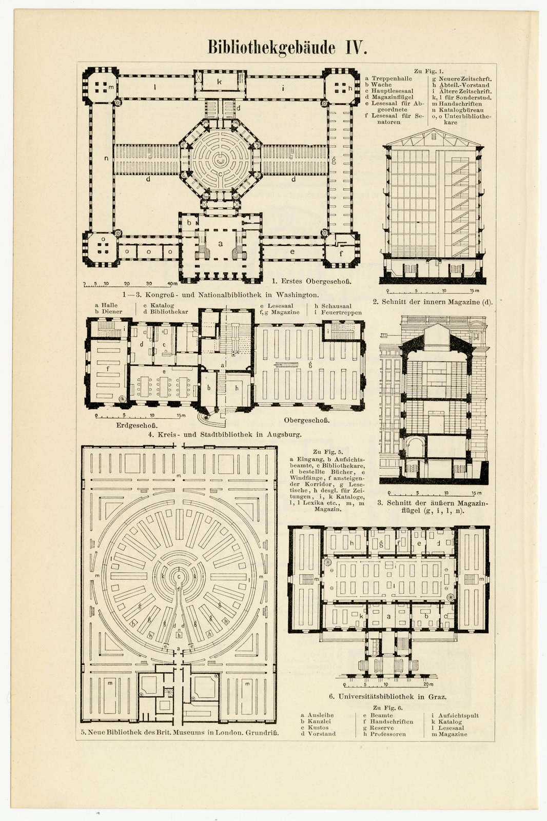 Bibliotheksgebäude III - IV ca 1900 historische Bildtafel Holzstich