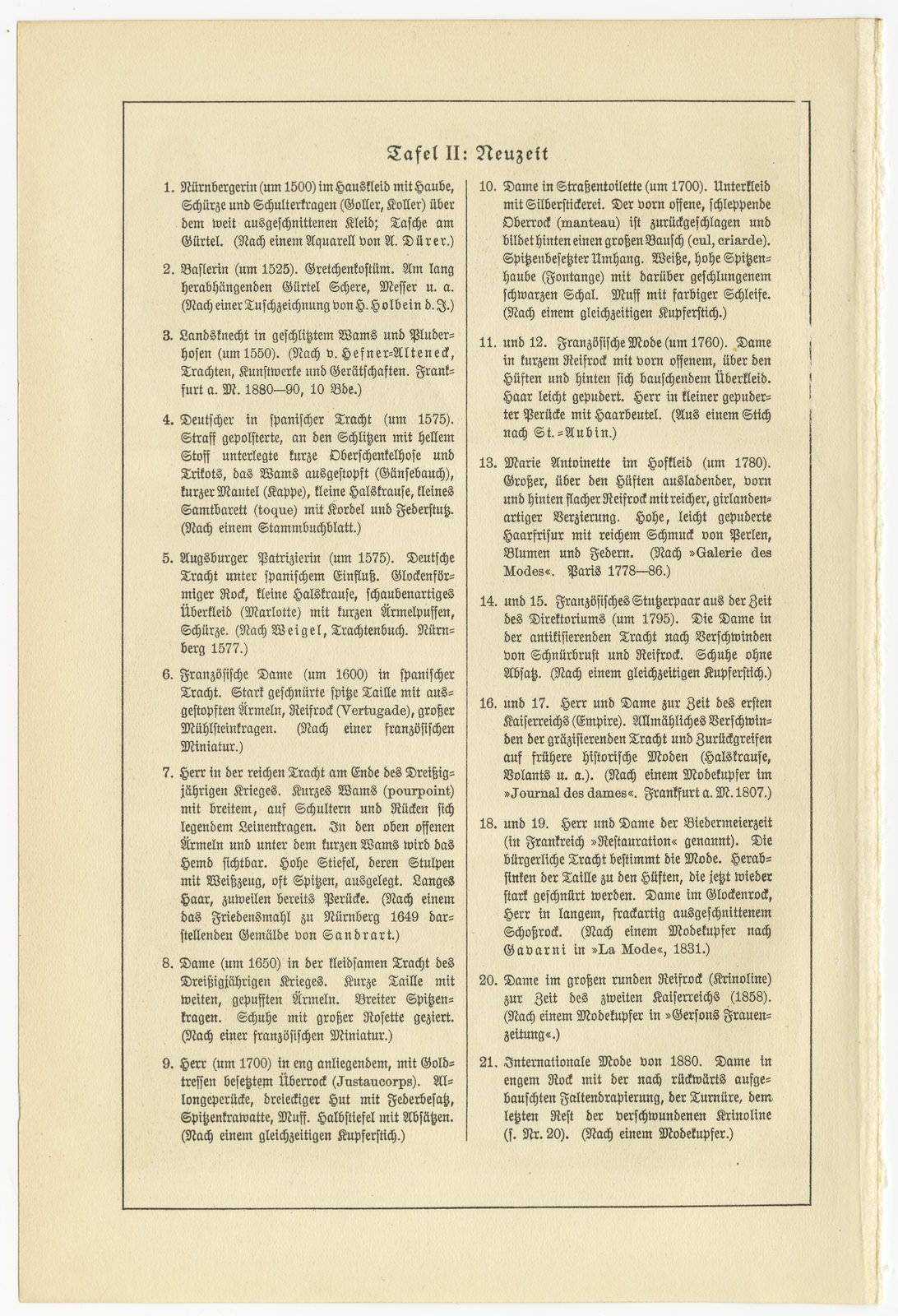 Kostüme Aller Zeiten II ca 1927 historische Bildtafel Chromotypie
