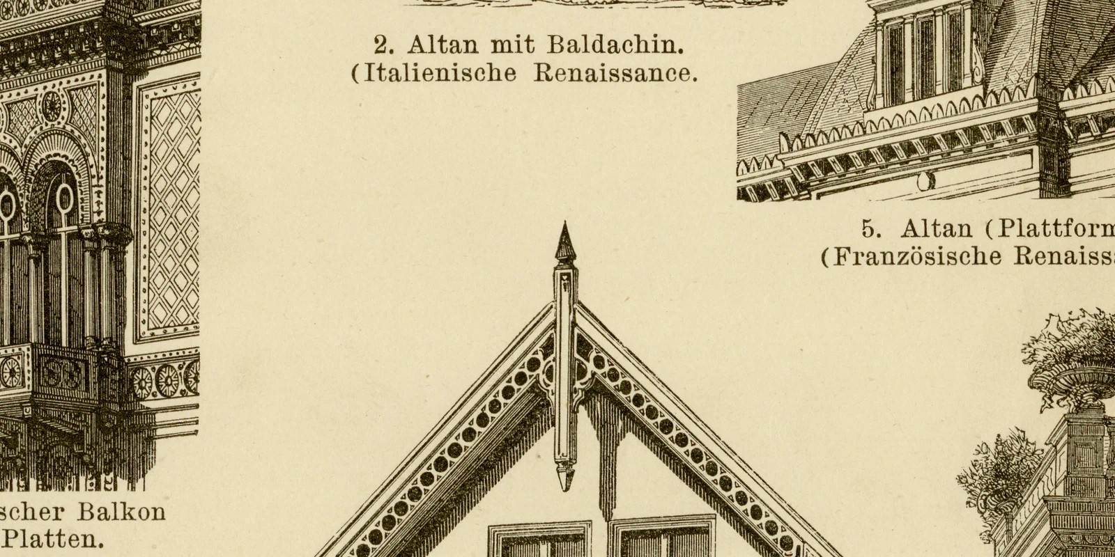 Altare und Balkone ca 1882 historische Grafik Holzstich