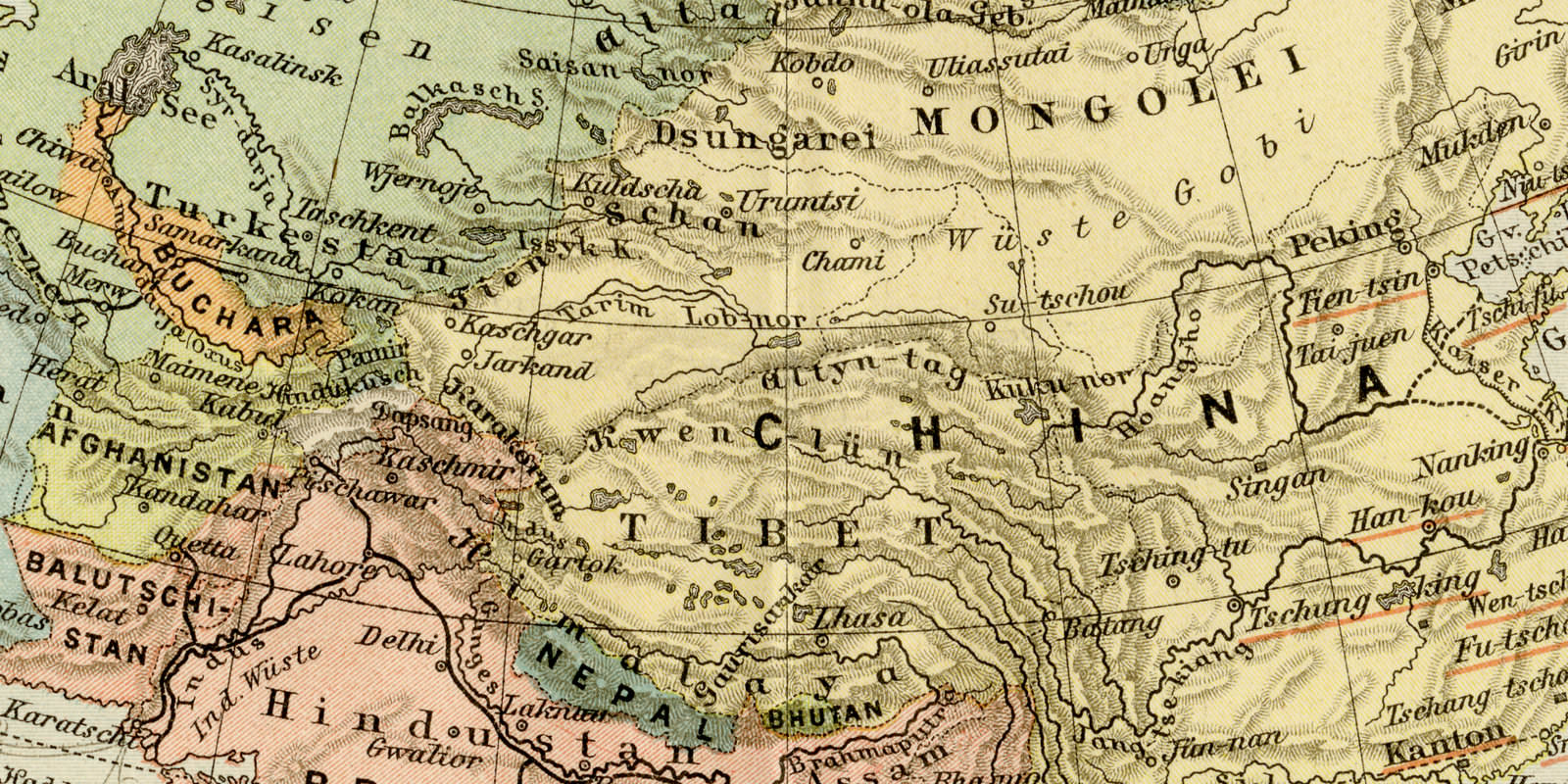 Asien politische Übersicht ca 1893 historische Karte Lithographie