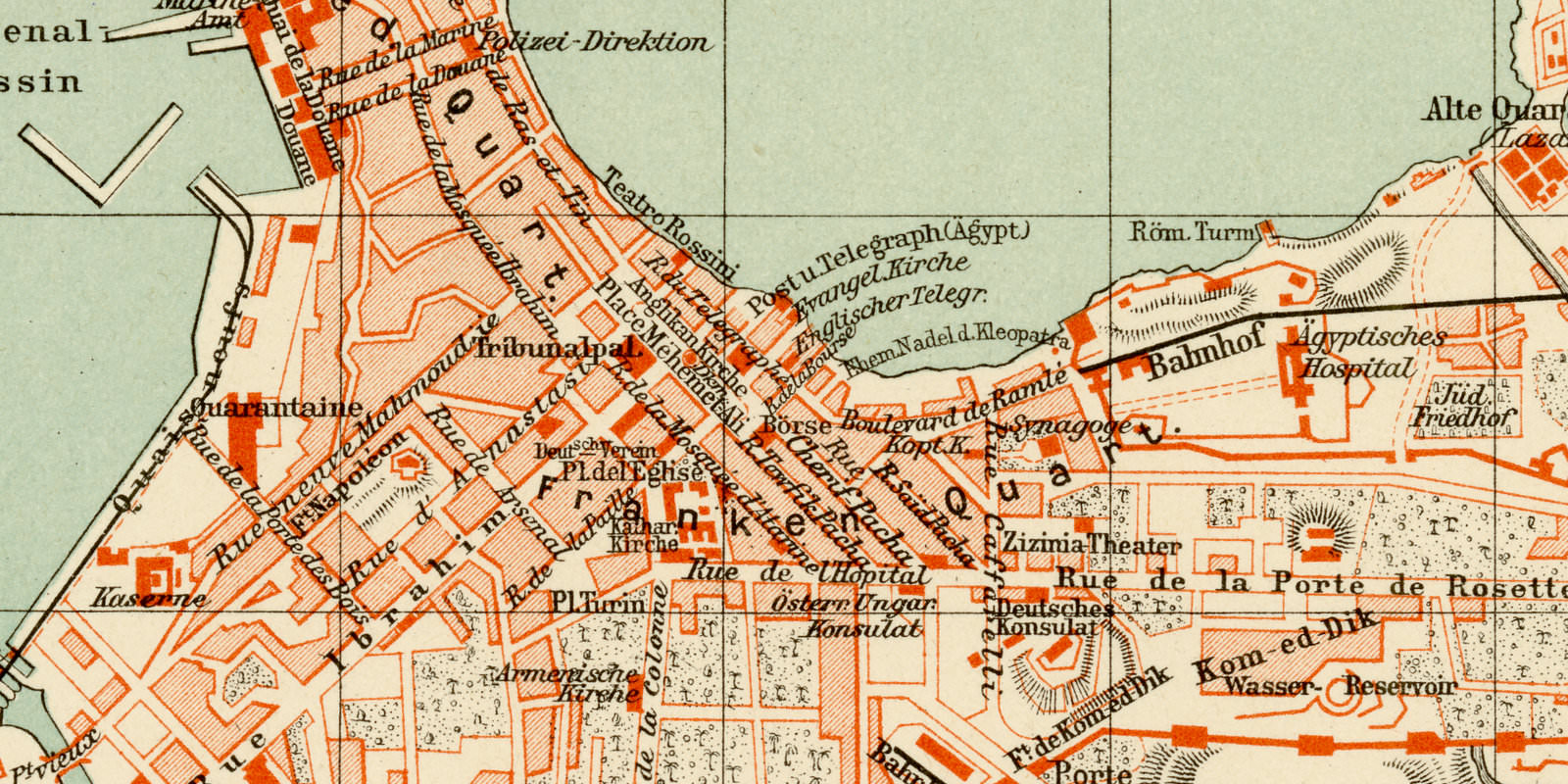 Alexandria ca 1892 historischer Stadtplan Lithographie