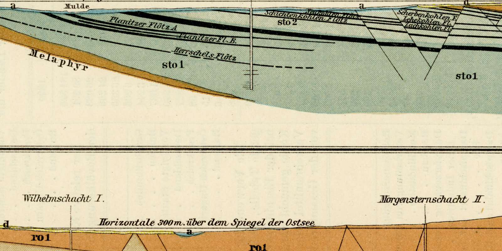 Steinkohleformationen V ca 1897 historische Bildtafel Lithographie
