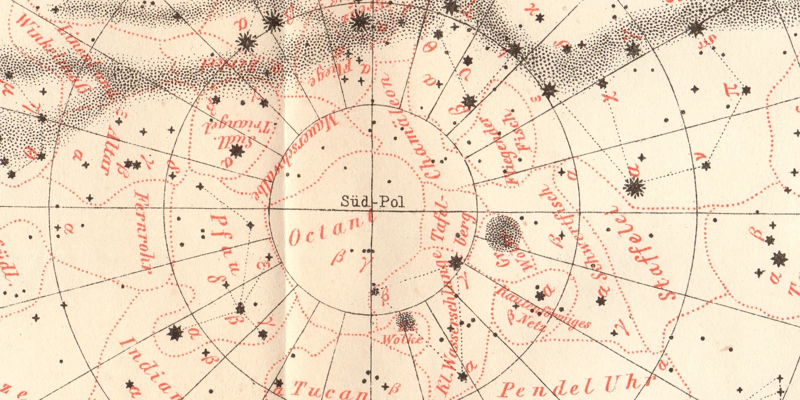 Sternkarte des Südlichen Himmels ca 1887 historische Karte Lithographie