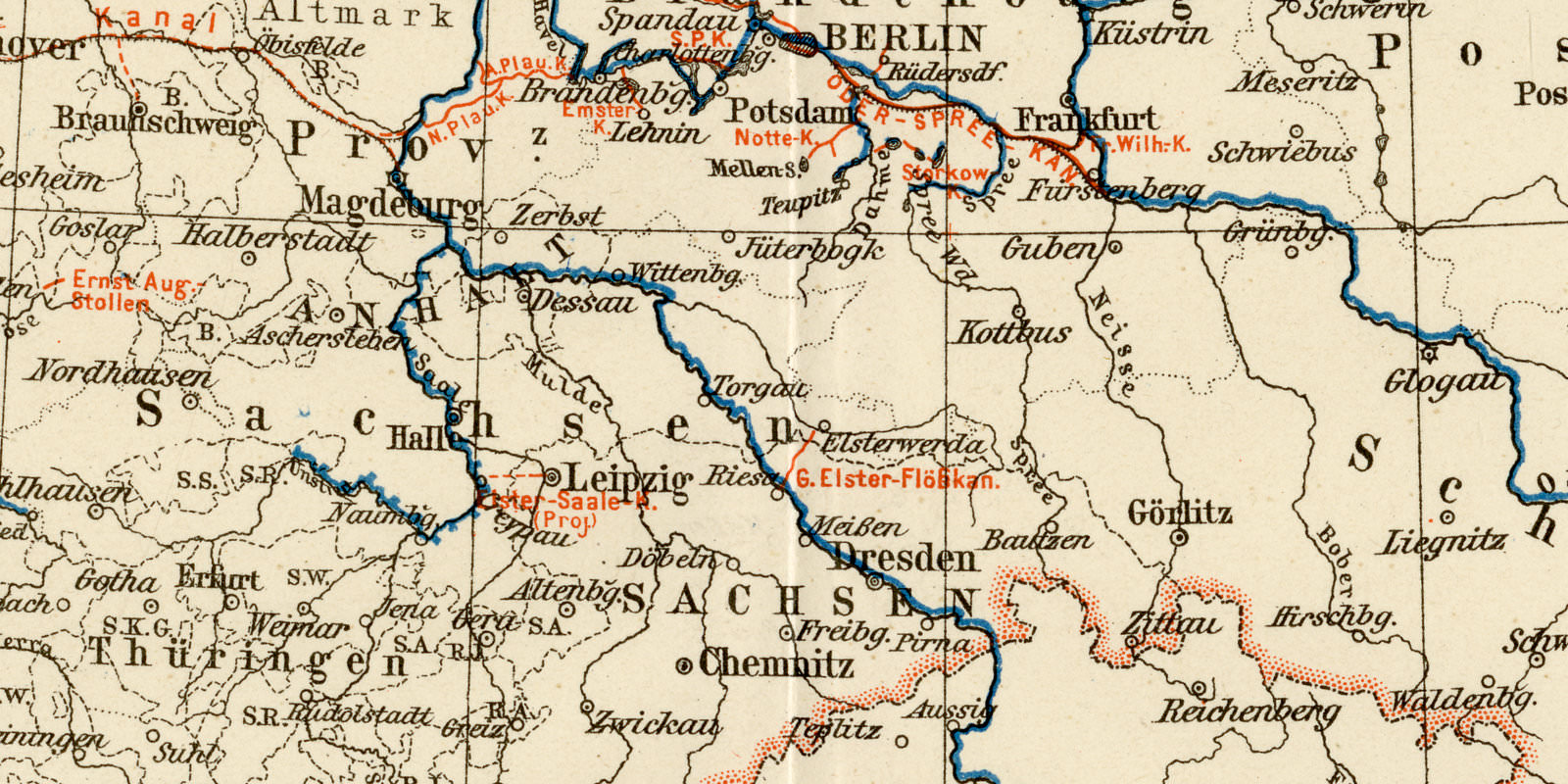 Deutschlands Schiffahrtsstrassen ca 1900 historische Karte Lithographie