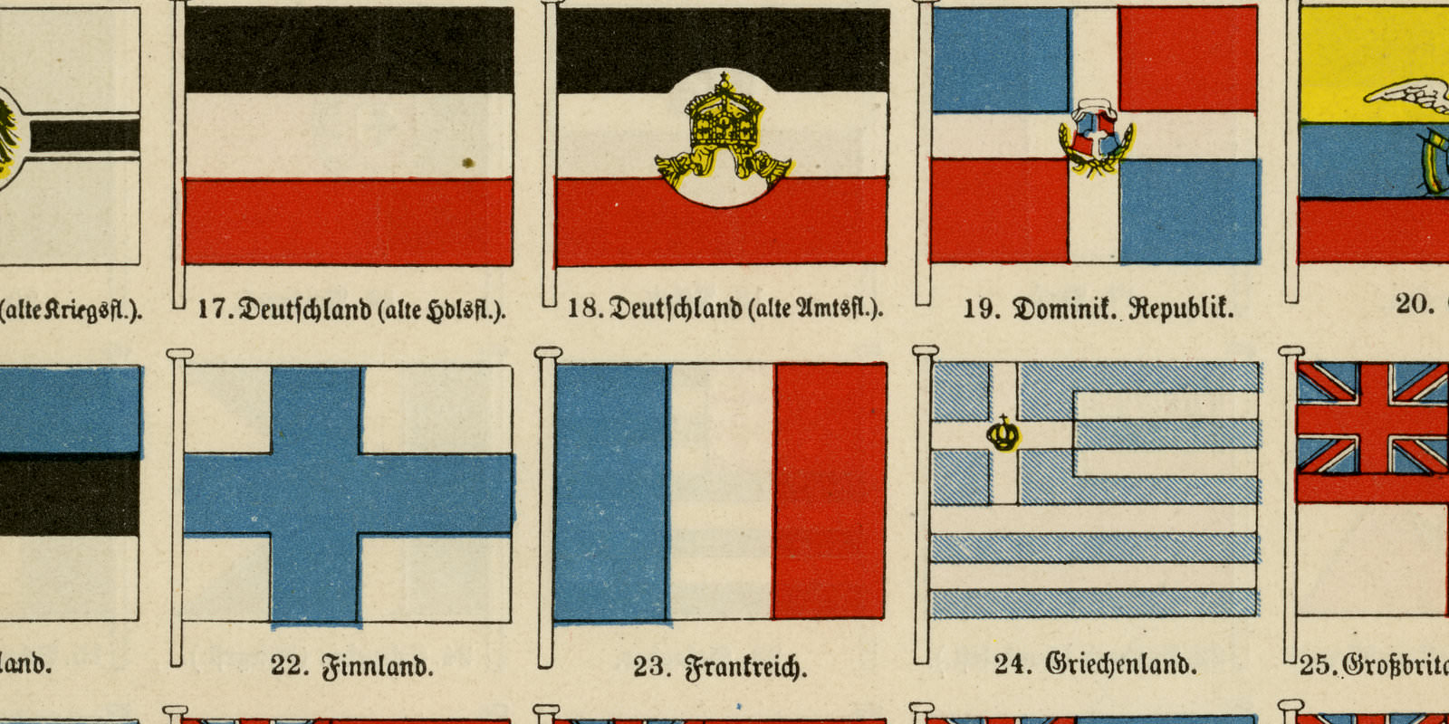 Flaggen I - II ca 1926 historische Bildtafel Lithographie