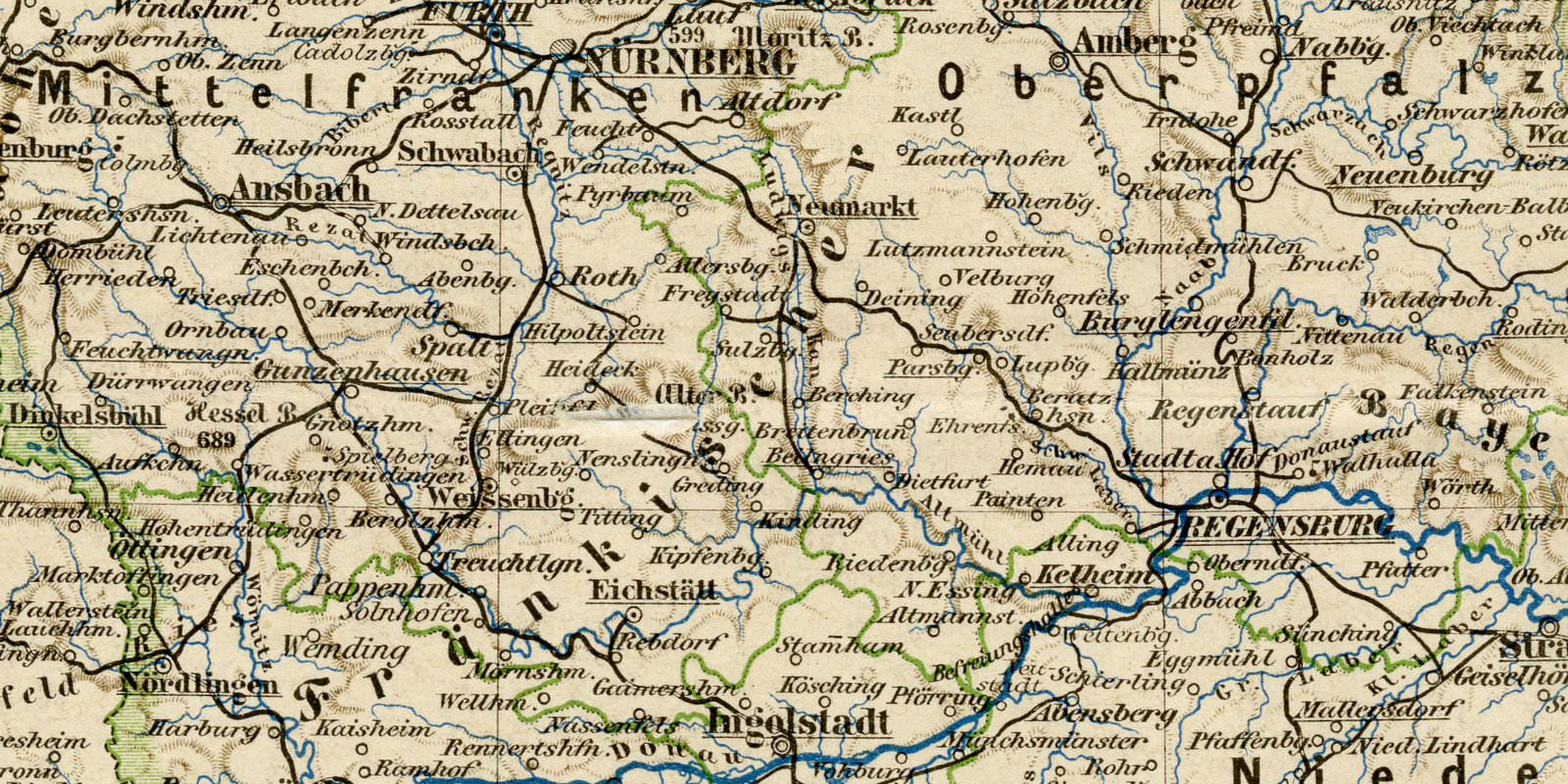 Bayern ca 1894 historische Karte Lithographie