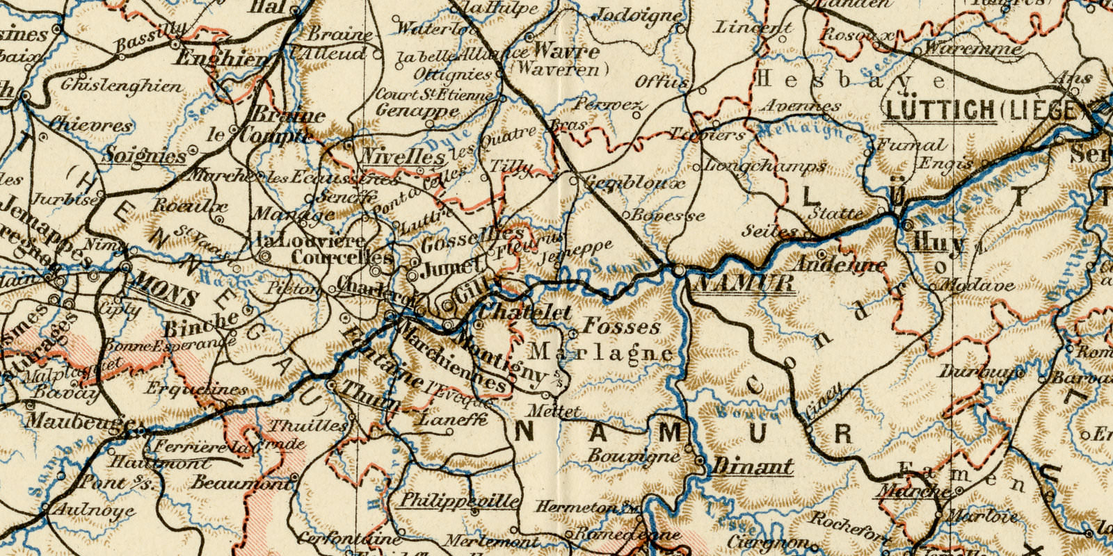 Belgien und Luxemburg ca 1893 historische Karte Lithographie