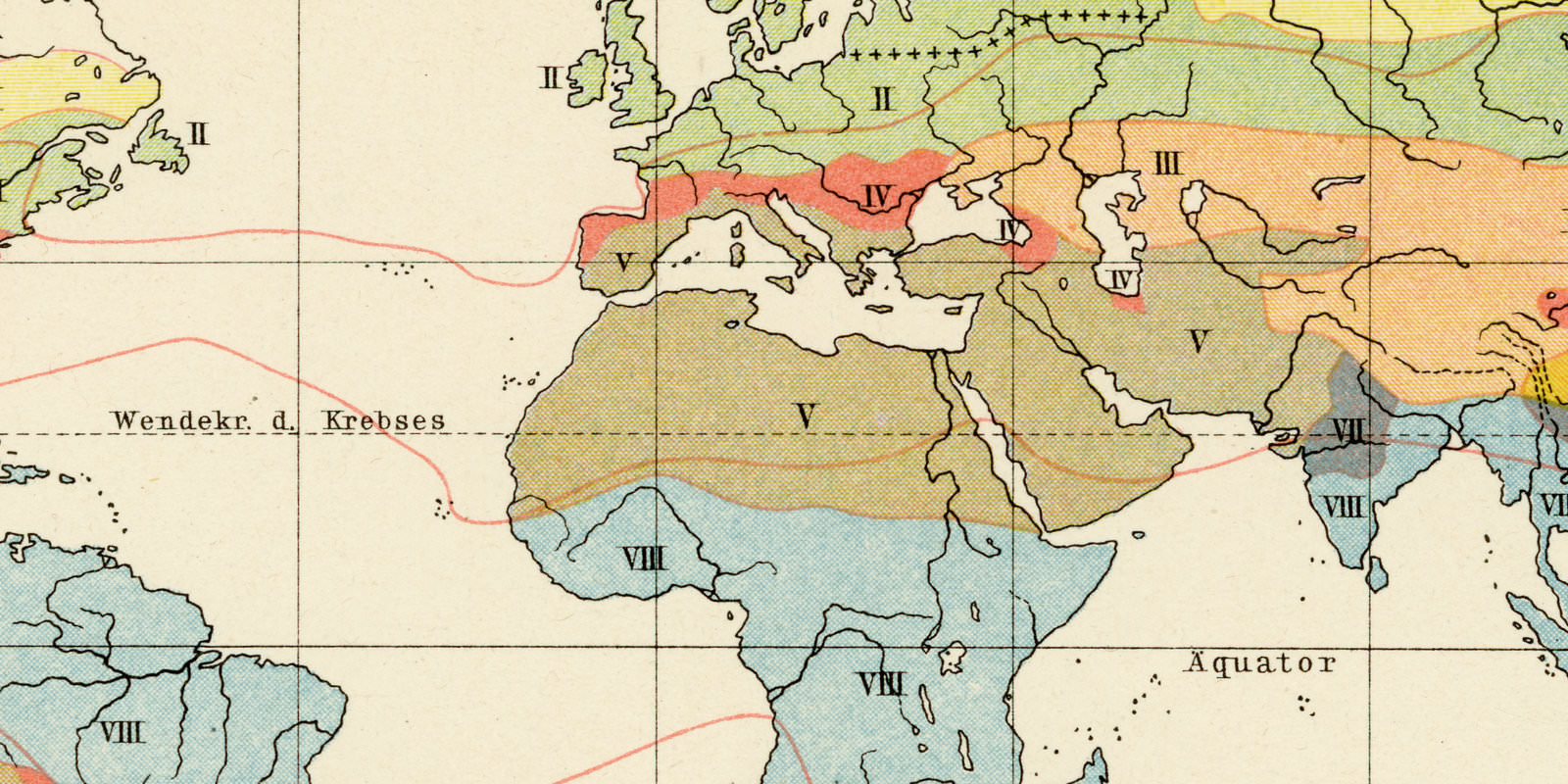 Die Landbauzonen der Aussertropischen Länder ca 1901 historische Karte Lithographie