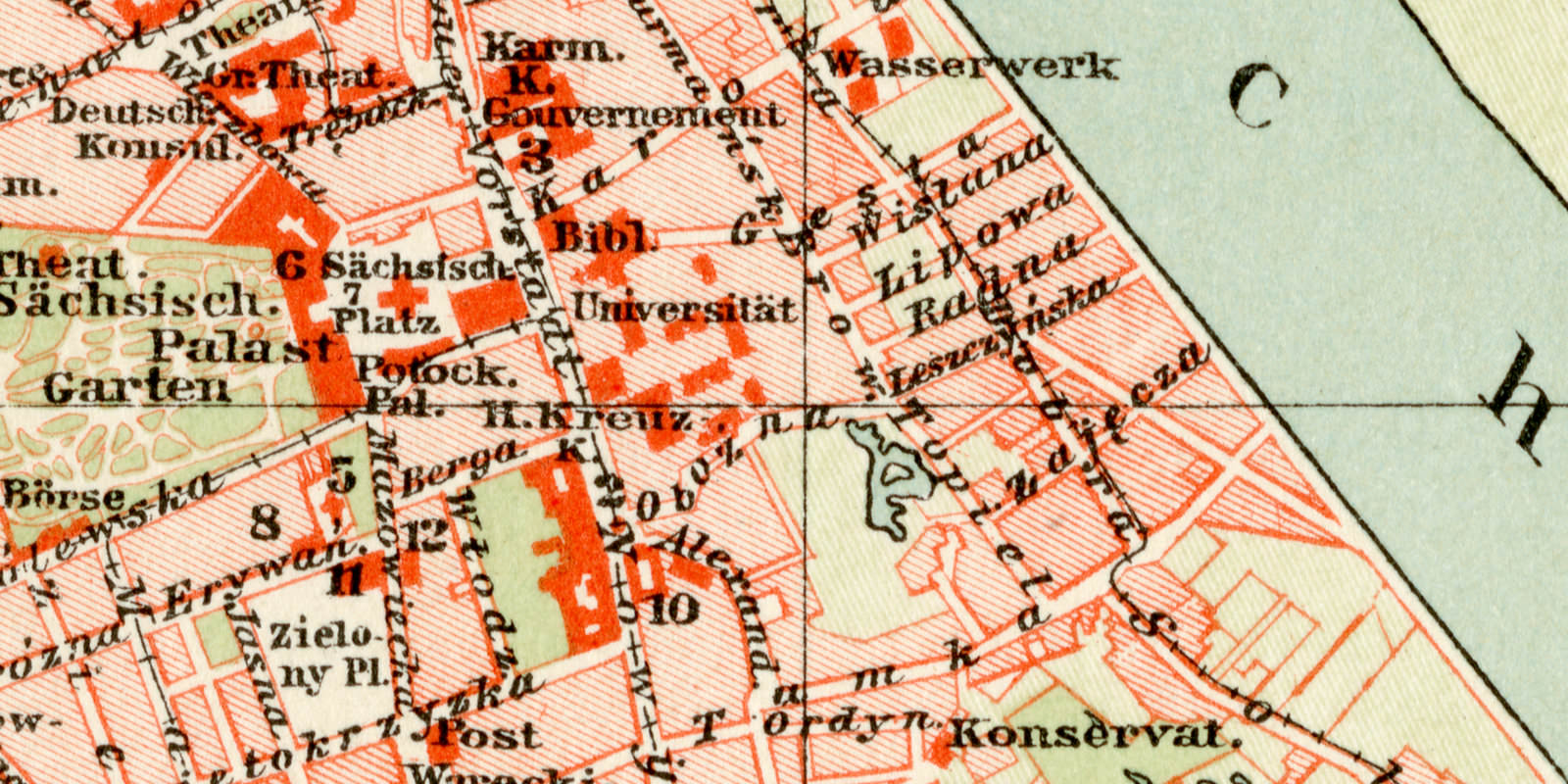 Warschau historischer Stadtplan Karte Lithographie ca 1903