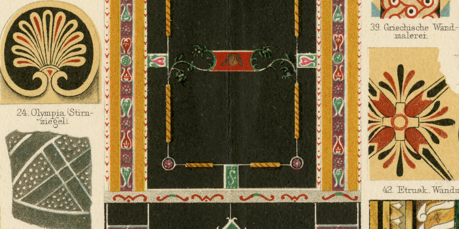 Ornamente I Altertum ca 1896 historische Bildtafel Chromolithographie