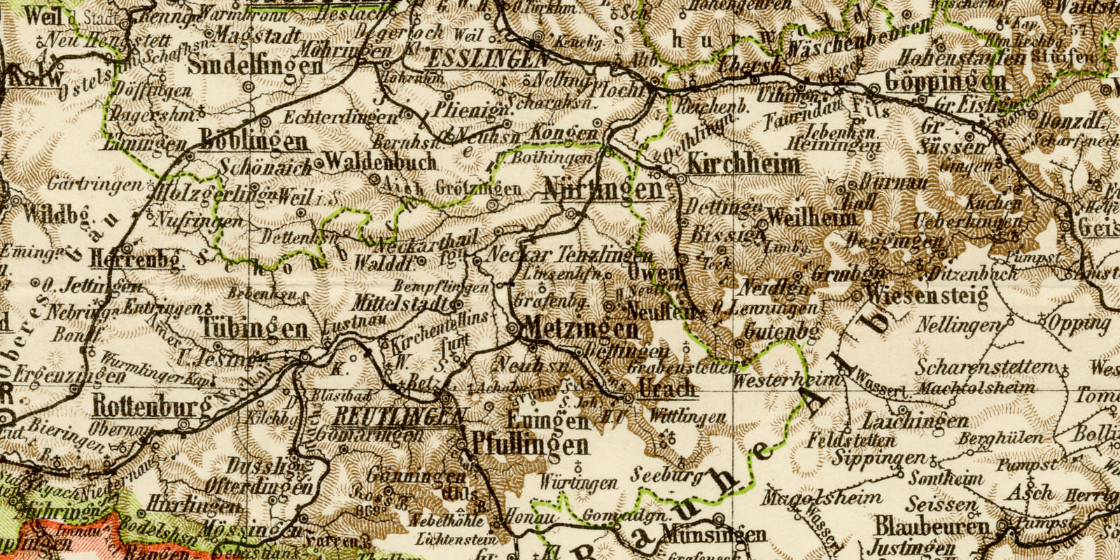 Württemberg und Hohenzollern ca 1899 historische Karte Lithographie