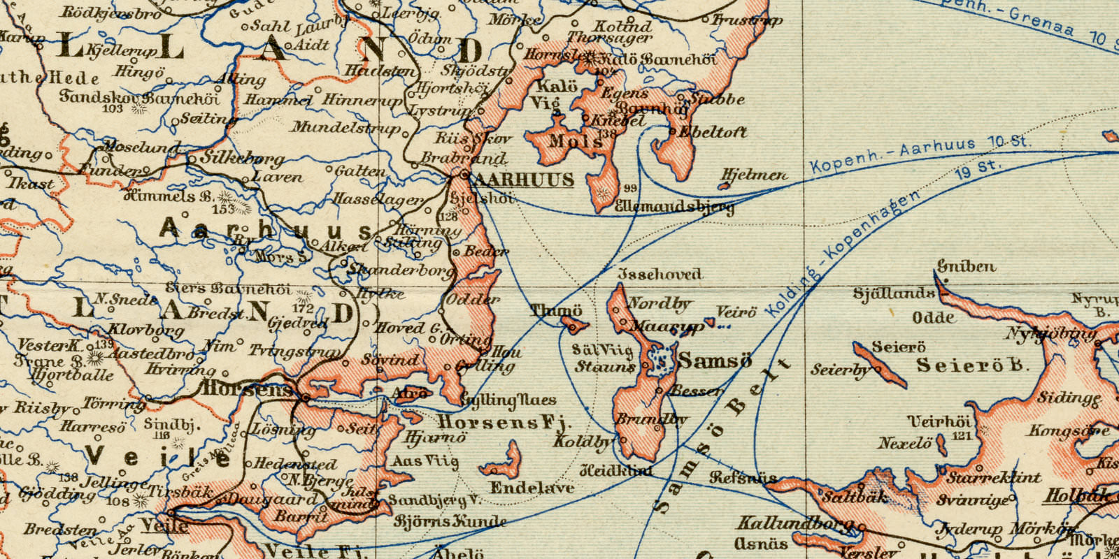 Dänemark ca 1893 historische Karte Lithographie