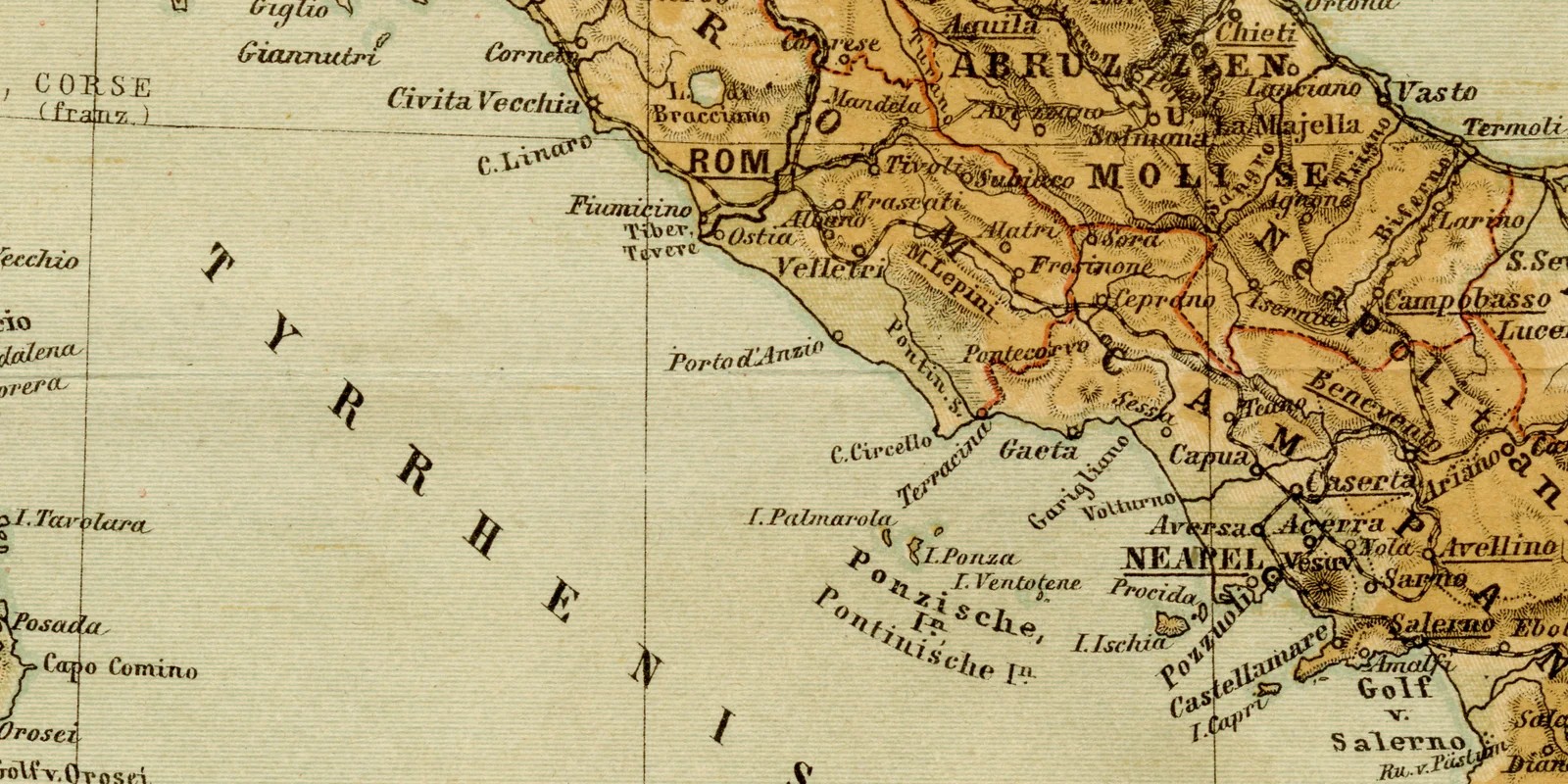 Italien ca 1884 historische Karte Lithographie