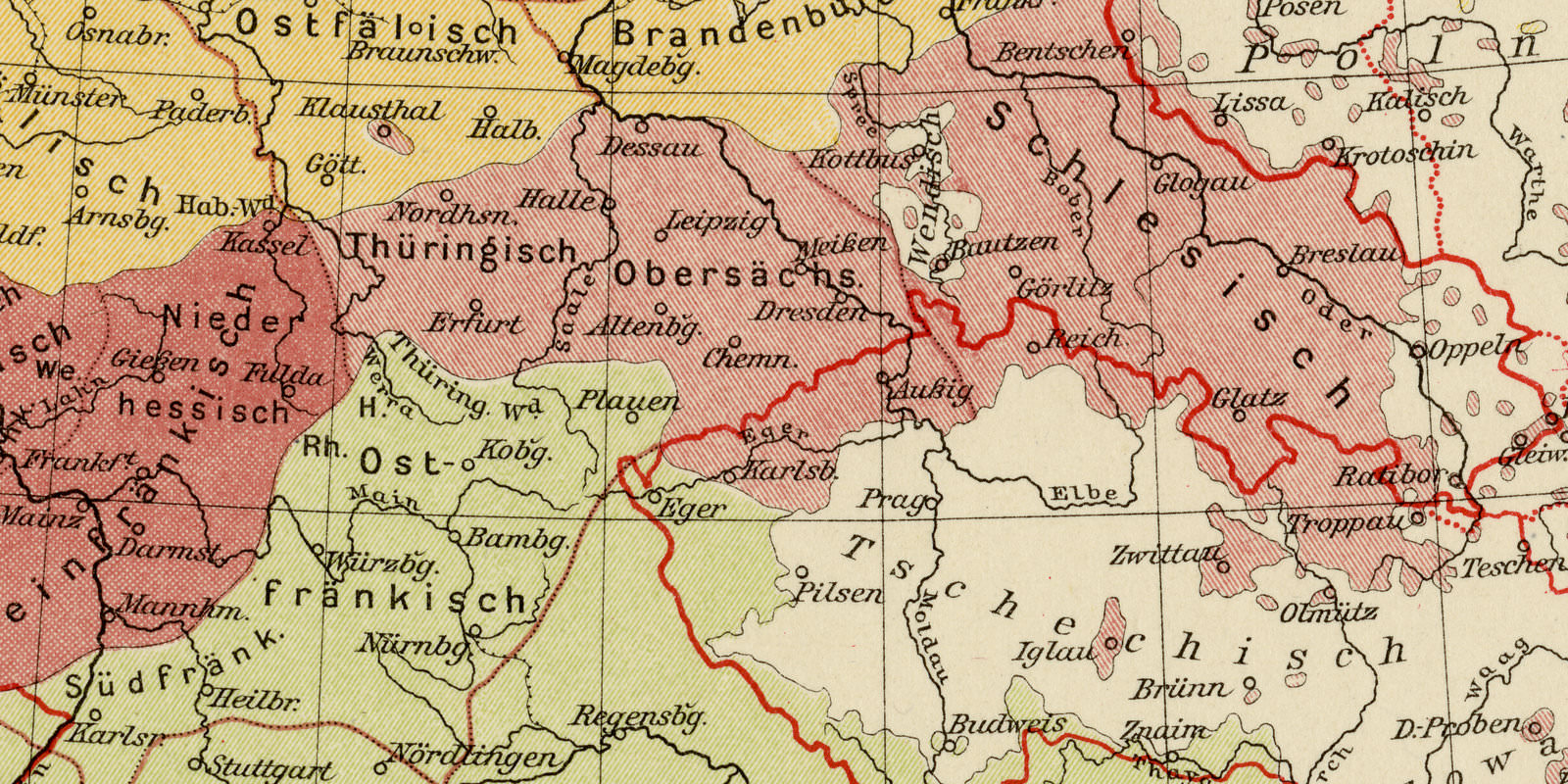 Deutsches Reich Verbreitung Mundarten ca 1925 historische Karte Lithographie