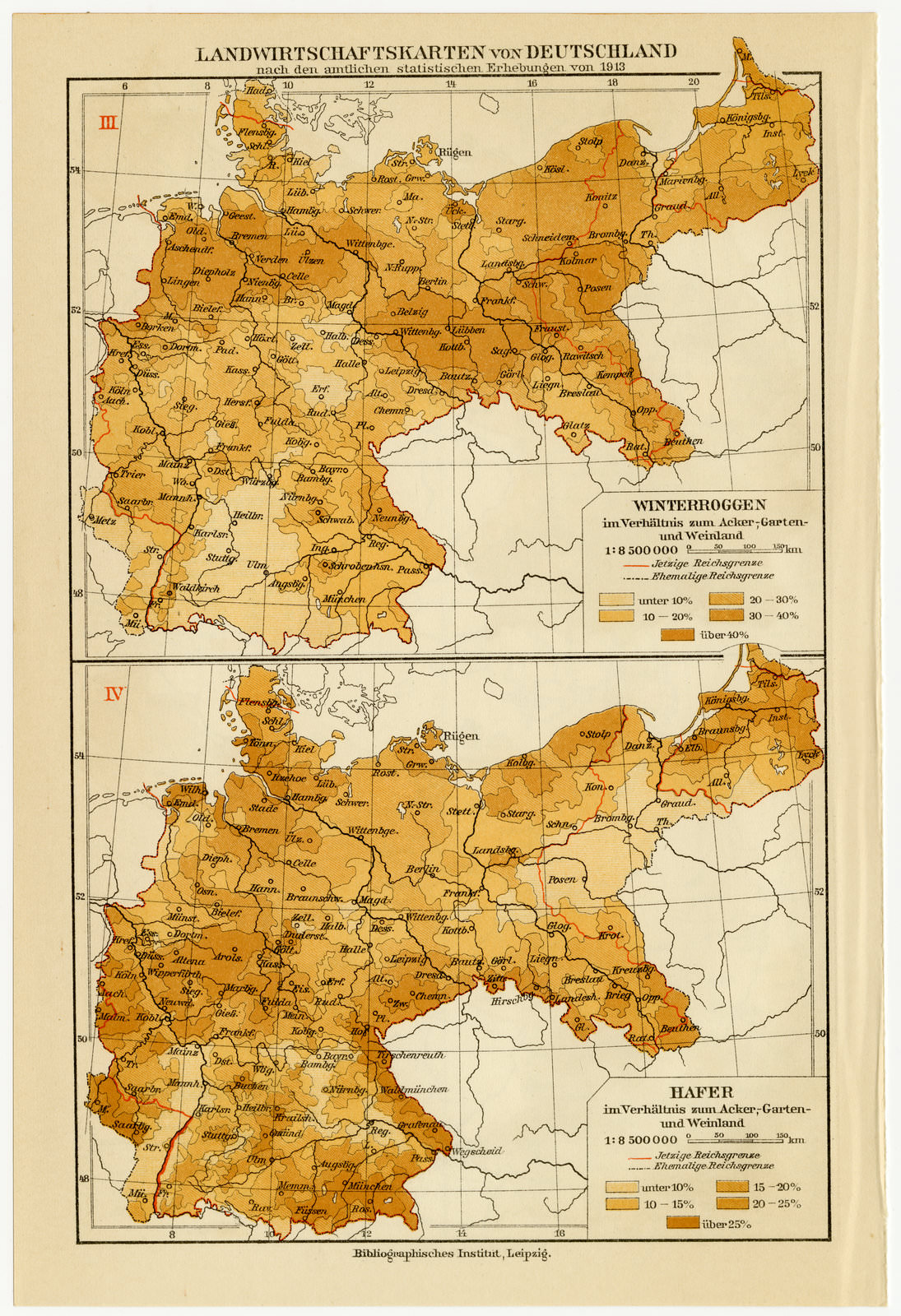Deutschland Landwirtschaftskarten I - IV ca 1927 historische Karte Lithographie