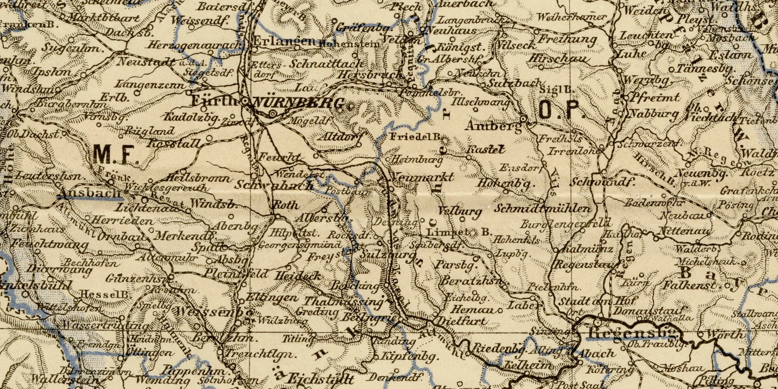 Bayern ca 1882 historische Karte Lithographie