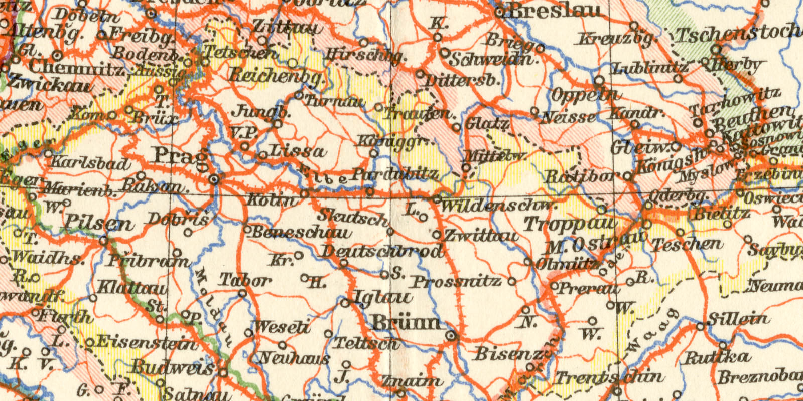 Verkehrskarte von Mitteleuropa historische Landkarte Lithographie ca 1904