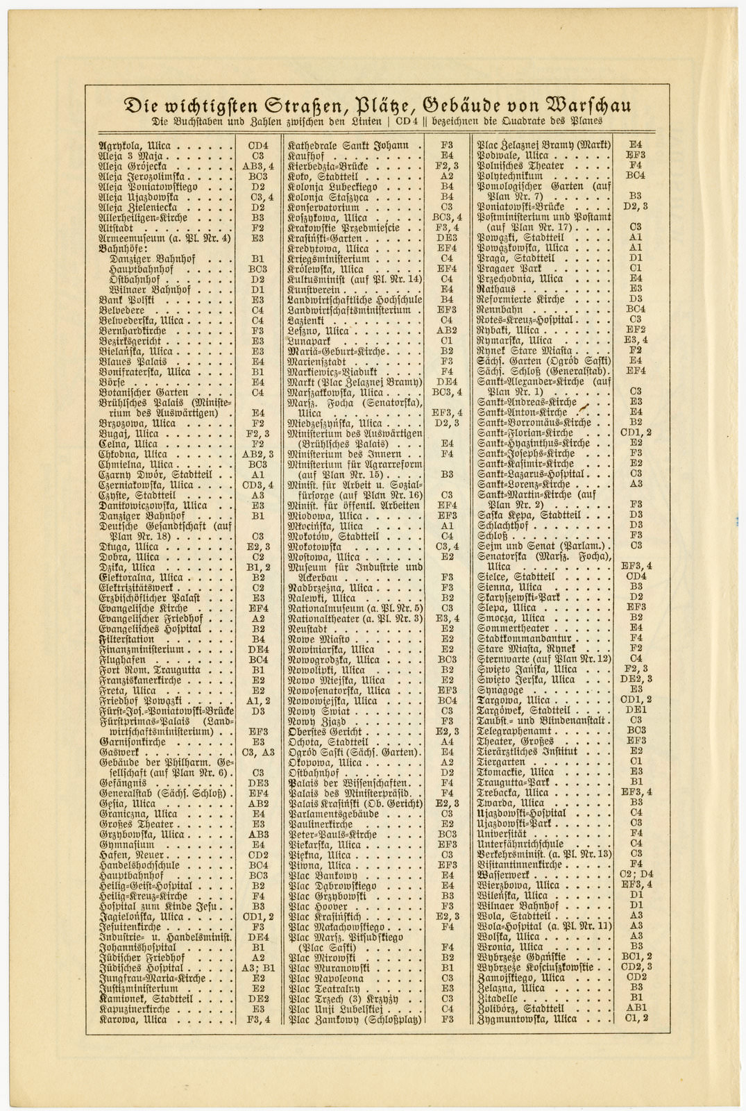 Warschau ca 1930 historische Karte Lithographie
