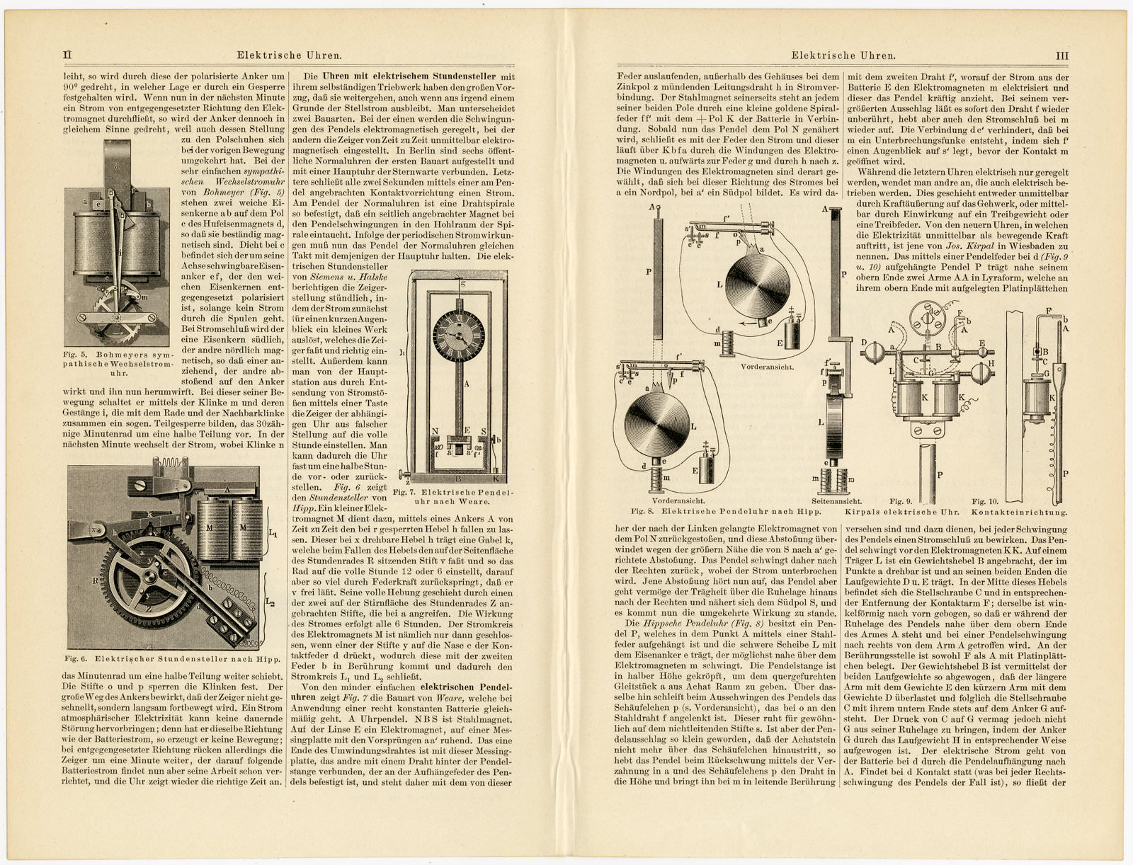 Elektrische Uhren ca 1897 historische Bildtafel Holzstich
