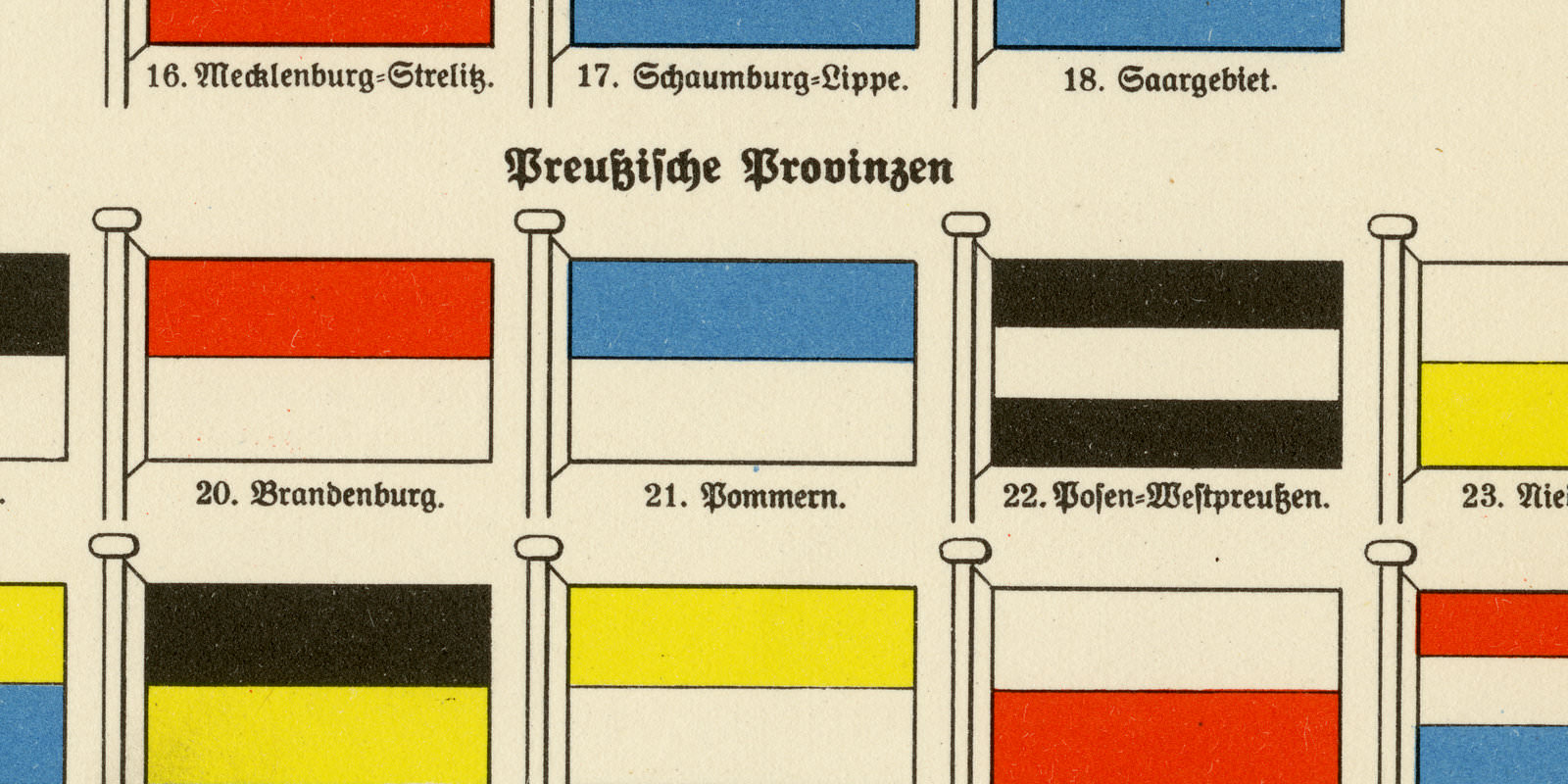 Flaggen ca 1933 historische Karte Lithographie