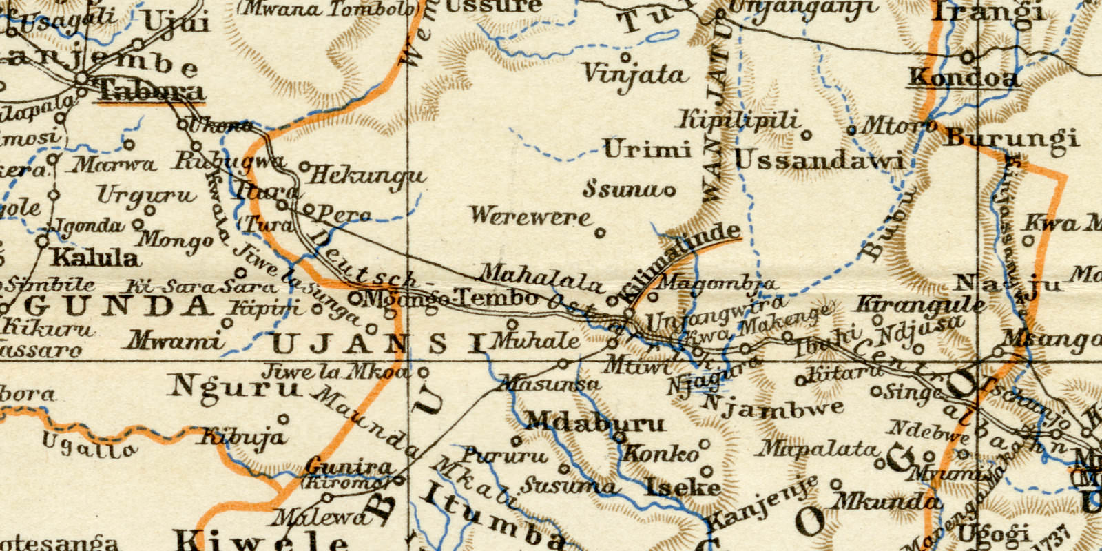 Deutsch - Ostafrika historische Landkarte Lithographie ca 1904