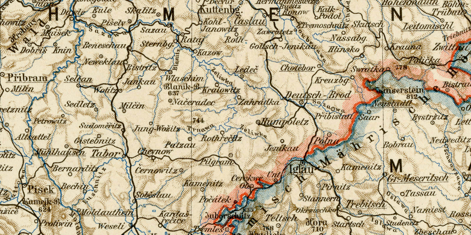 Böhmen Mähren Österreich Schlesien ca 1898 historische Karte Lithographie