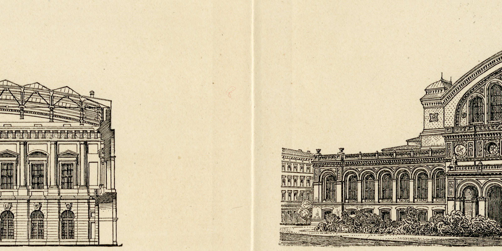 Berliner Bauten I ca 1893 historische Bildtafel Holzstich