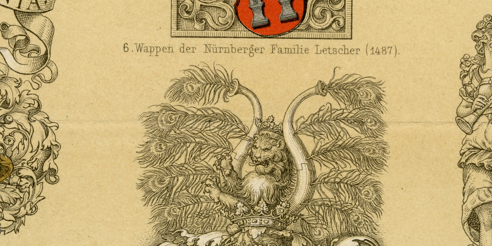 Heraldik Entwicklung der Wappenkunst ca 1895 historische Bildtafel Chromolithographie