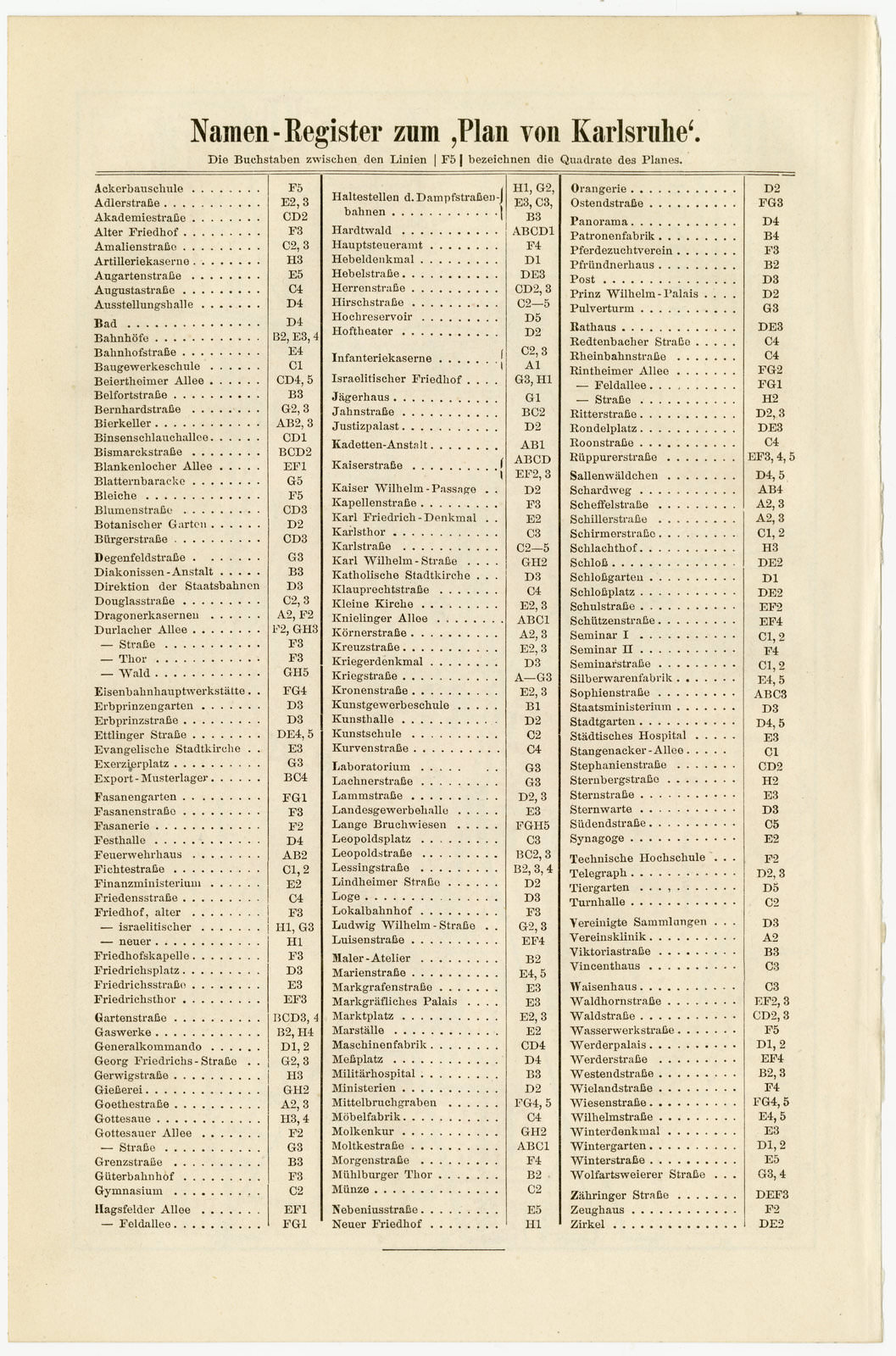 Karlsruhe ca 1899 historischer Stadtplan Lithographie